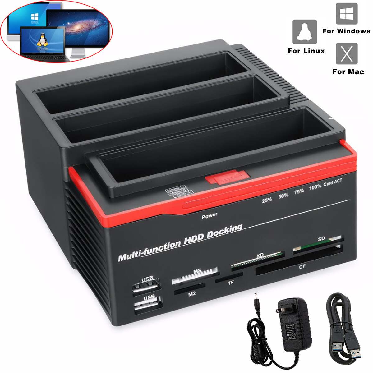 HDD Docking Station 2.5" 3.5" IDE SATA Clone Hard Drive Multi Card Reader new