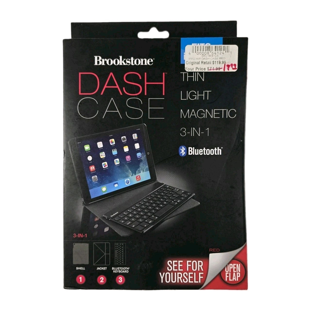 Brookstone iPad Air Dash Case Red Bluetooth Keyboard 3-in-1 Magnetic Folio NIB