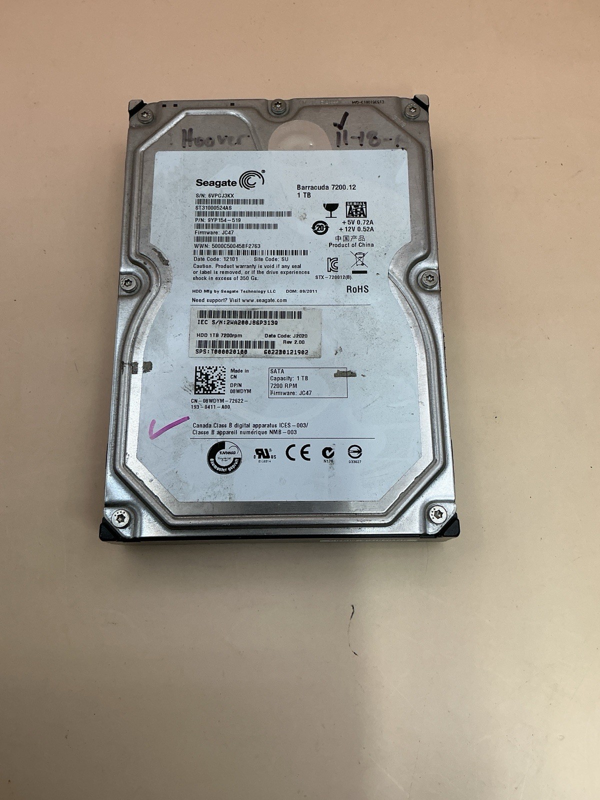 Seagate Barracuda 7200.12 internal desktop hard drive,ST31000524as Tested