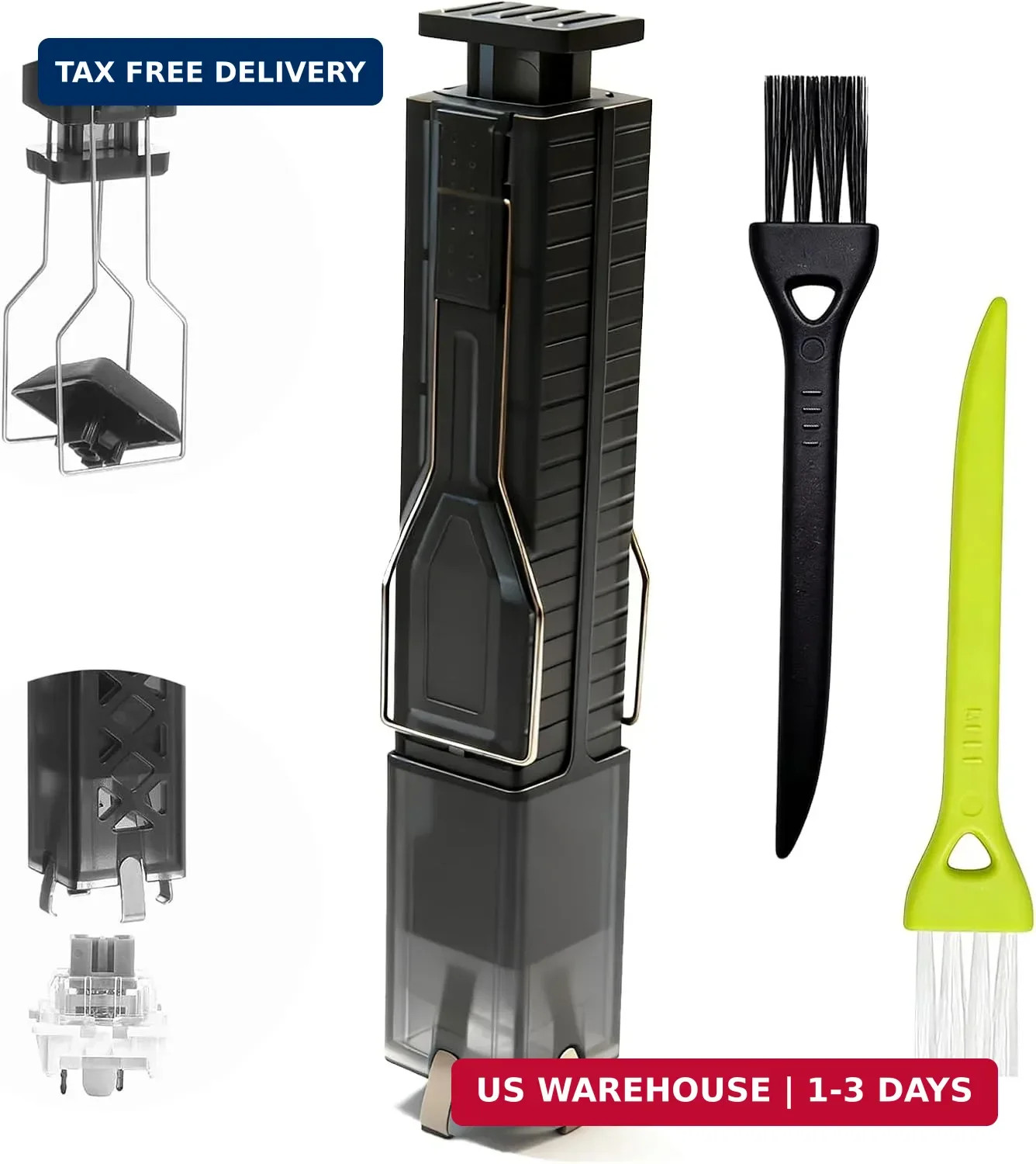 2-in-1 Keycap Puller & Switch Puller Tool with 2 Cleaning Brushes, 4-Claw Spring