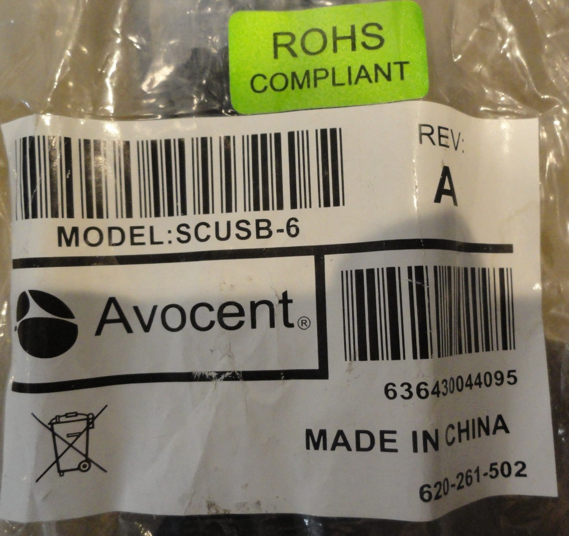 NEW AVOCENT AVRIQ USB Model 620-261-502 ROHS COMPLIANT 6 FEET SCUSB-6