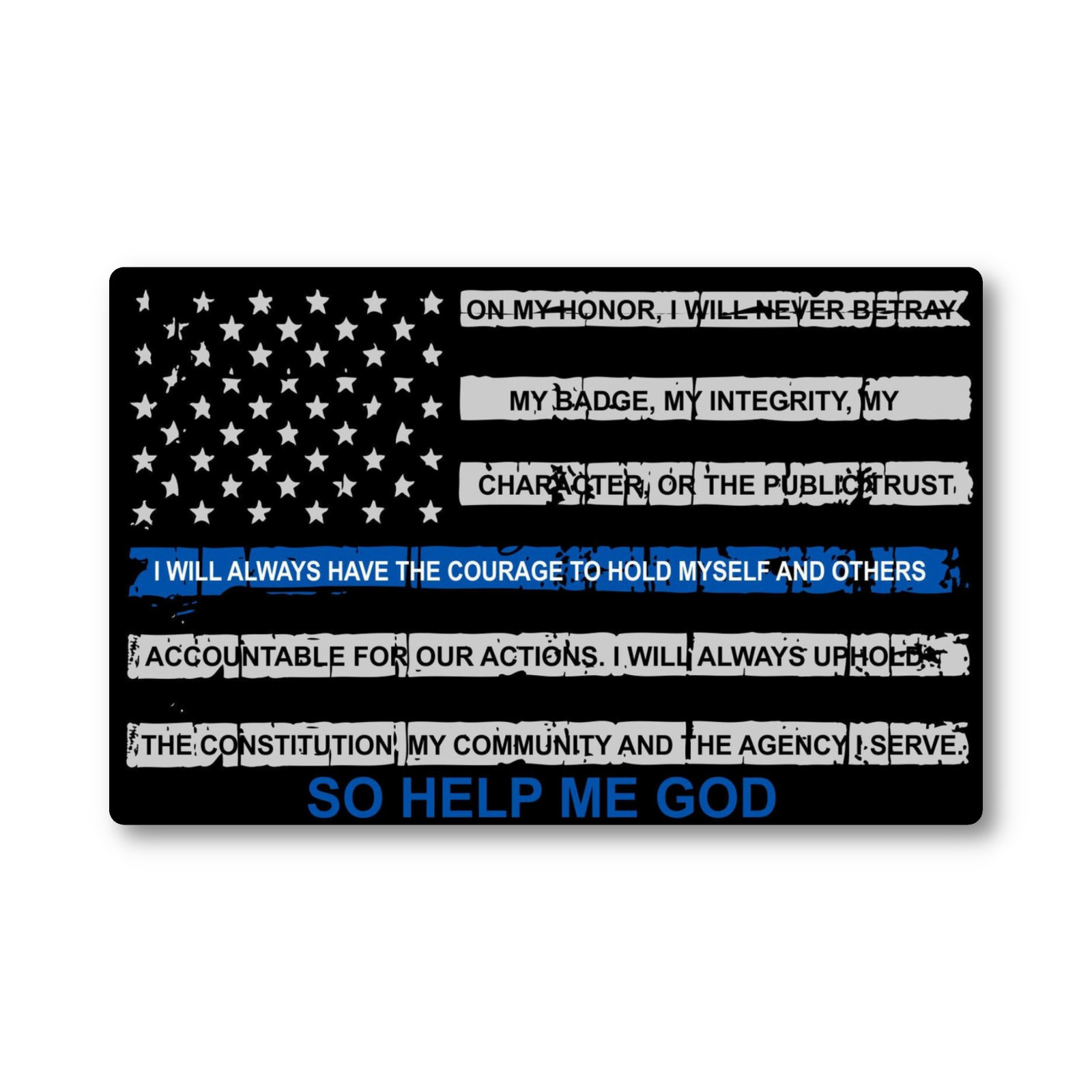 Thin Blue Line American Flag Sticker, Vinyl Printed Decal - Police Officer Oath