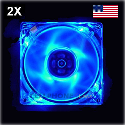 2X 120mm Computer PC Clear Case Cooling Fan With LED - Blue