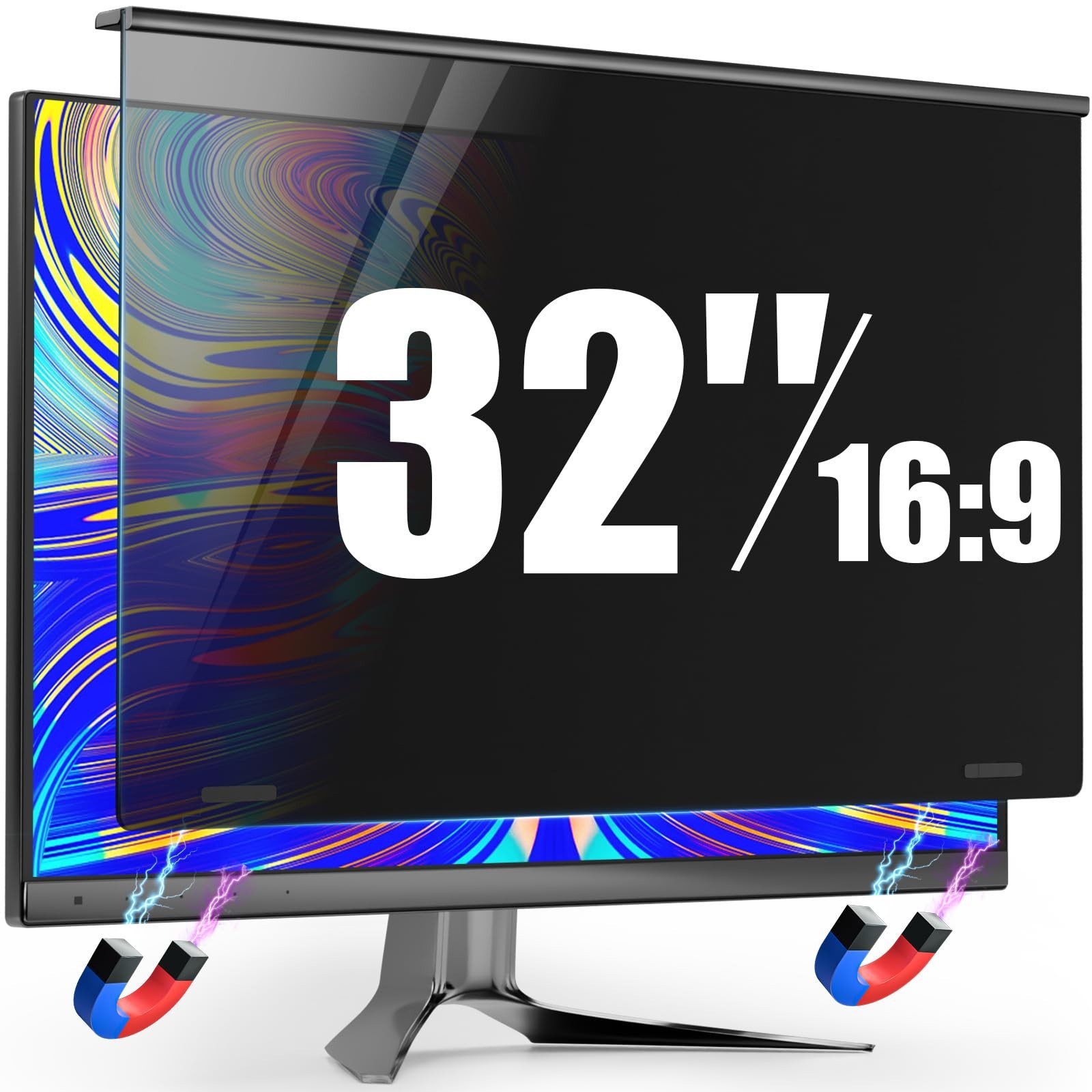 Magnetic 32 In Privacy Screen For Frameless Computer Monitor 16:9 Widescreen