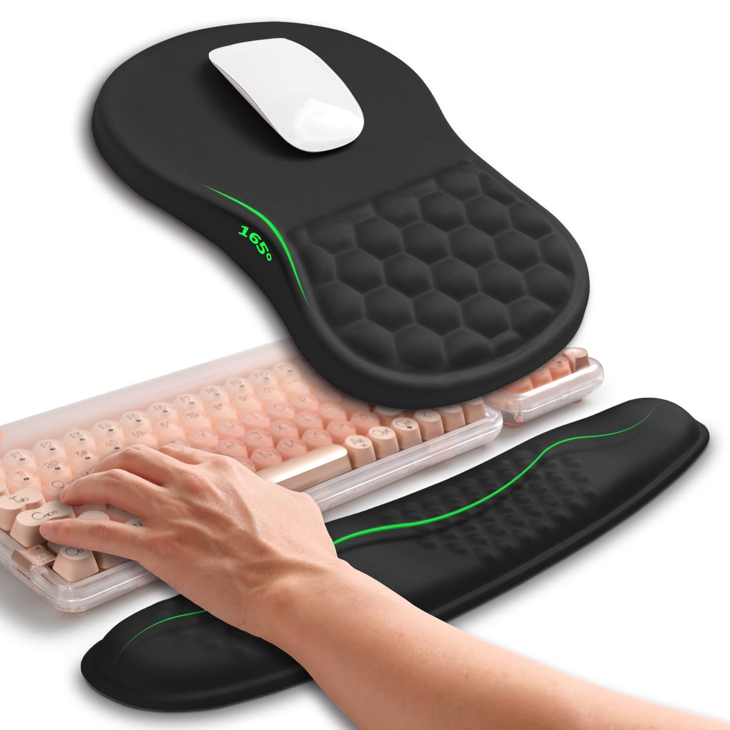 Hokafenle 2in1 Combination, Wave Keyboard Wrist Rest and 2 in 1 set, Black