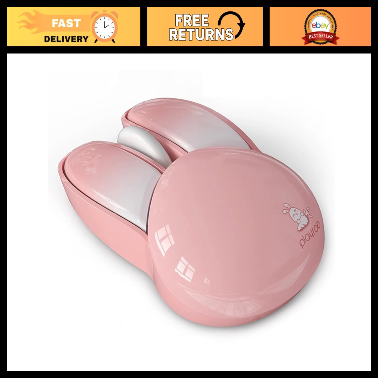 Cute Pink Bunny Wireless Mouse, 2.4G Portable Optical Mouse for Women, Office Us