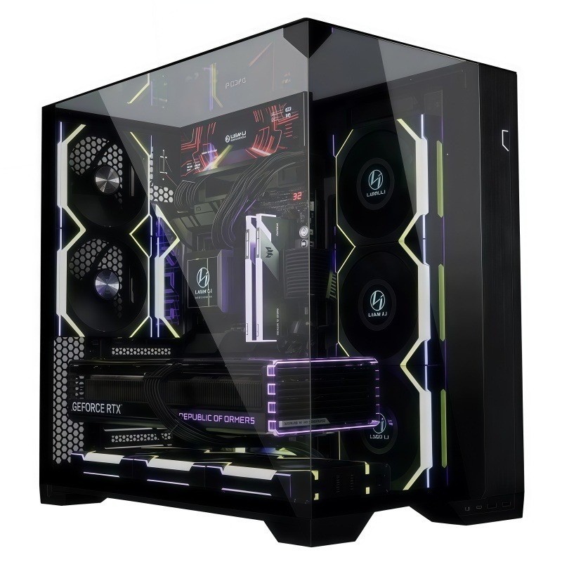 NEW Lian Li O11 Vision Compact Gaming PC Desktop Chassis and Lian Li fans Lot