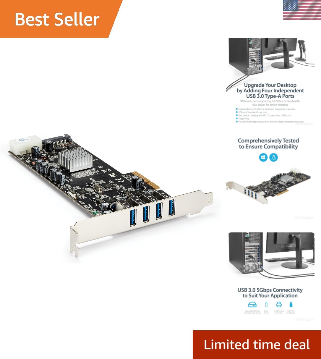 Expand USB Capabilities: 4-Port PCIe USB 3.0 Card for Fast Data Transfer