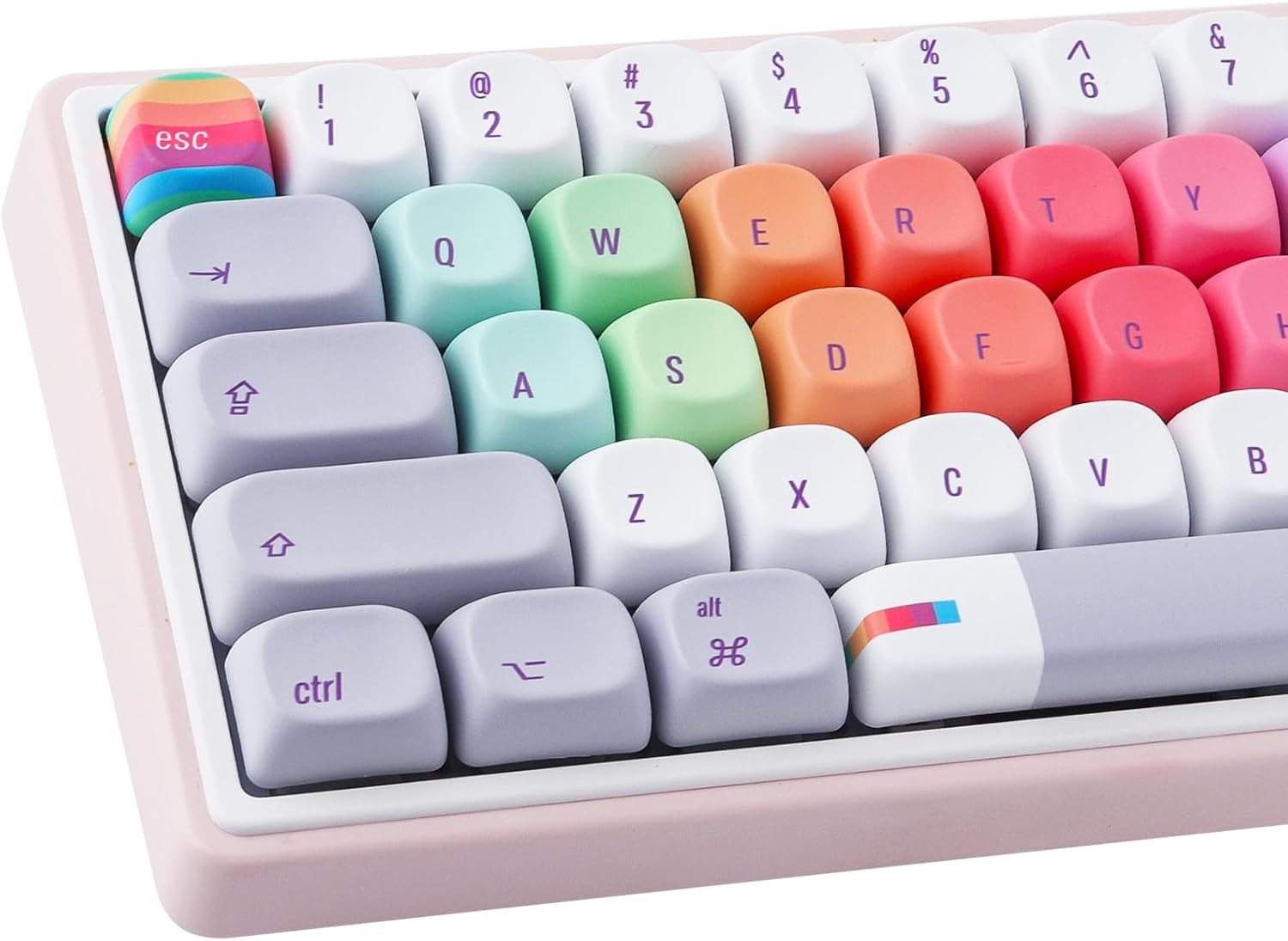 MOA Profile Keycaps,131 Keys Cute Gray Rainbow Candy Custom Keycaps