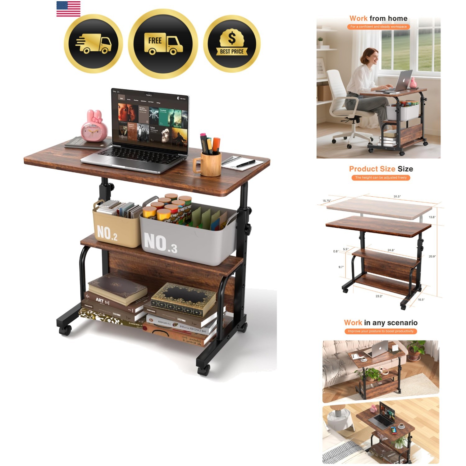 Adjustable Laptop Desk Small Standing Portable Work Desk for Home Office