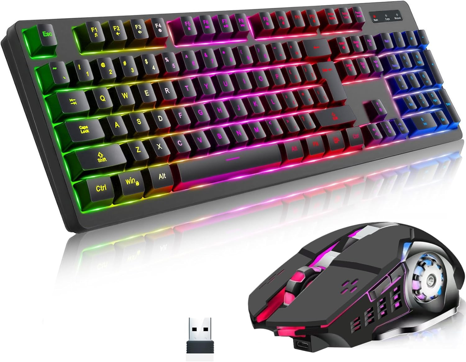 Wireless RGB Gaming Keyboard and Mouse - Rechargeable RGB Backlit,Long Battery L