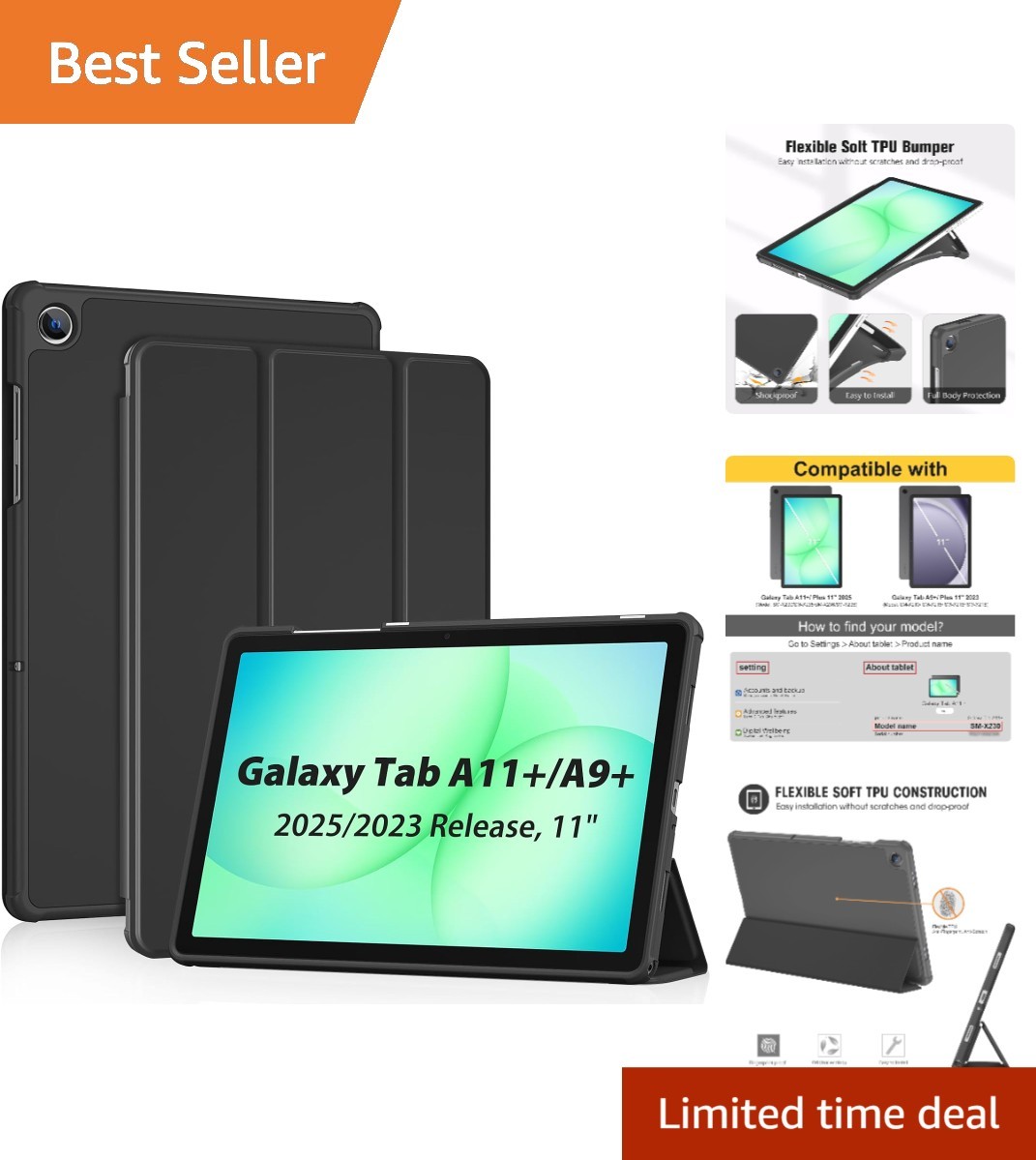 Sleek Auto Sleep/Wake Soft Case for Galaxy Tab A11+/A9+ 11