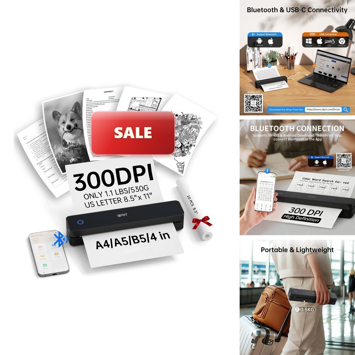 iDPRT MT610Pro Portable Thermal Printer 300DPI Bluetooth Inkless