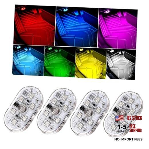 4 PCS Car LED Lights Interior Wireless, Super Bright 7 Colors 4PCS Colorful