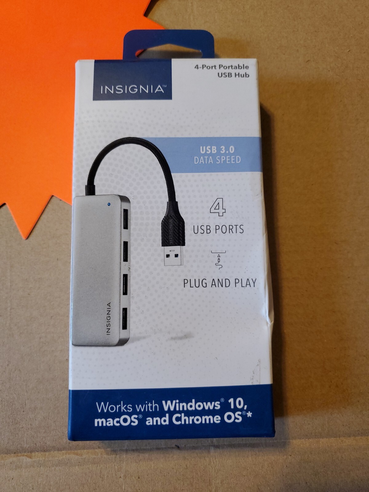 Insignia- 4-Port USB 3.0 Hub - Gray
