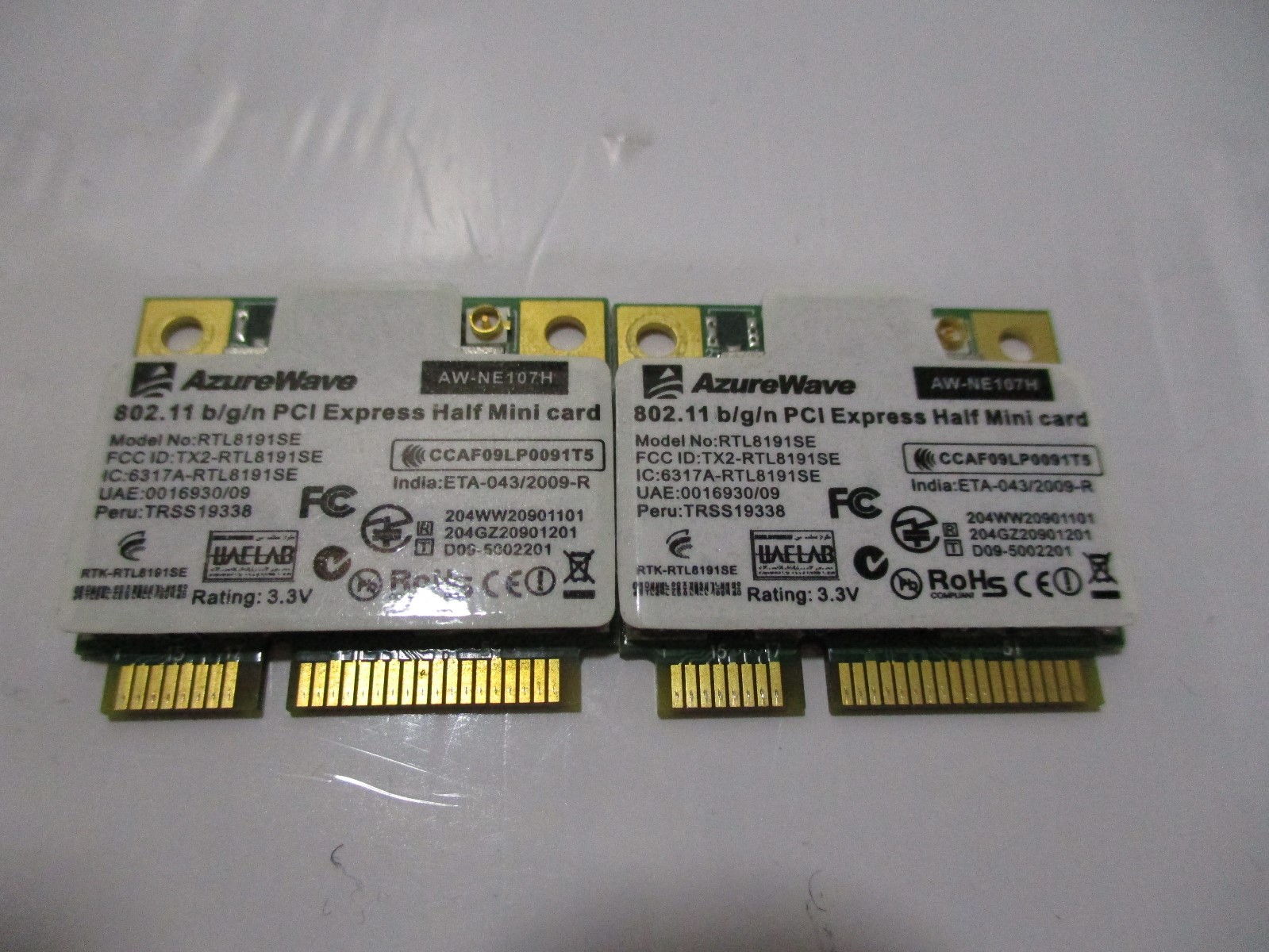 Lot of 2 Asus AzureWave AW-NE107H RTL8191SE 802.11 BT PCI Express Half Mini Card