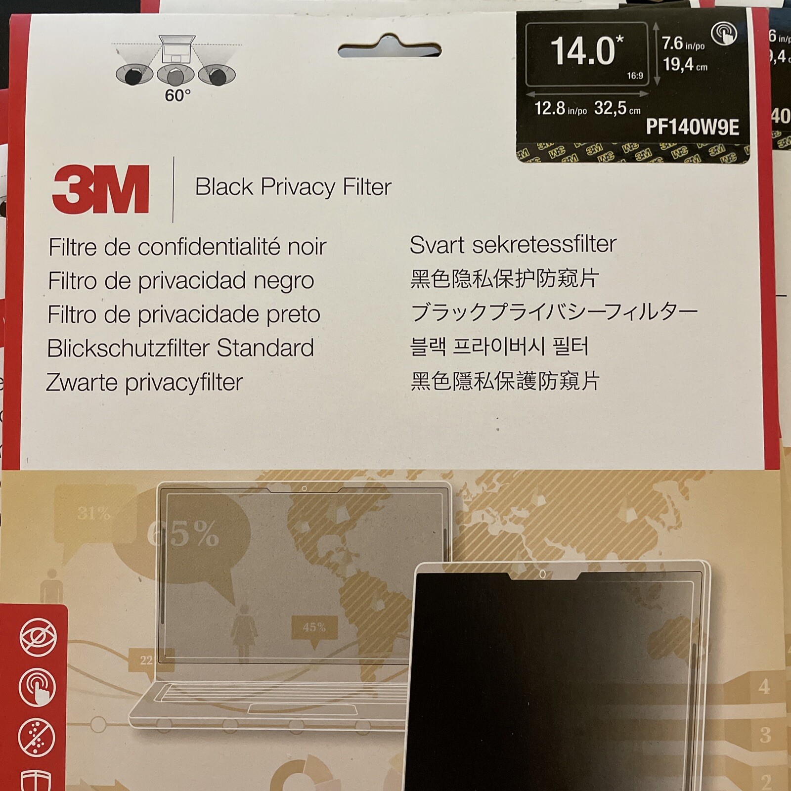 LOT 5 * Black 3M Genuine screen Shield Privacy Filter 14" Touch  PF140W9E
