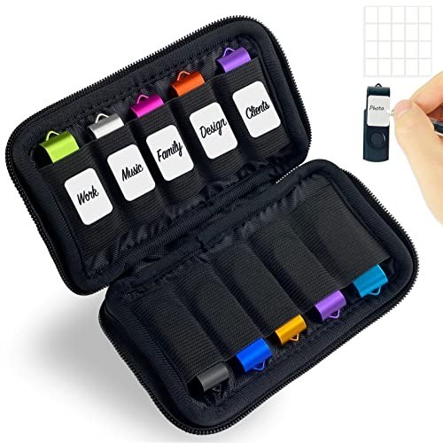 10 Slots Neoprene USB Flash Drive Case with 20 Identification Labels,Anti-Sta...