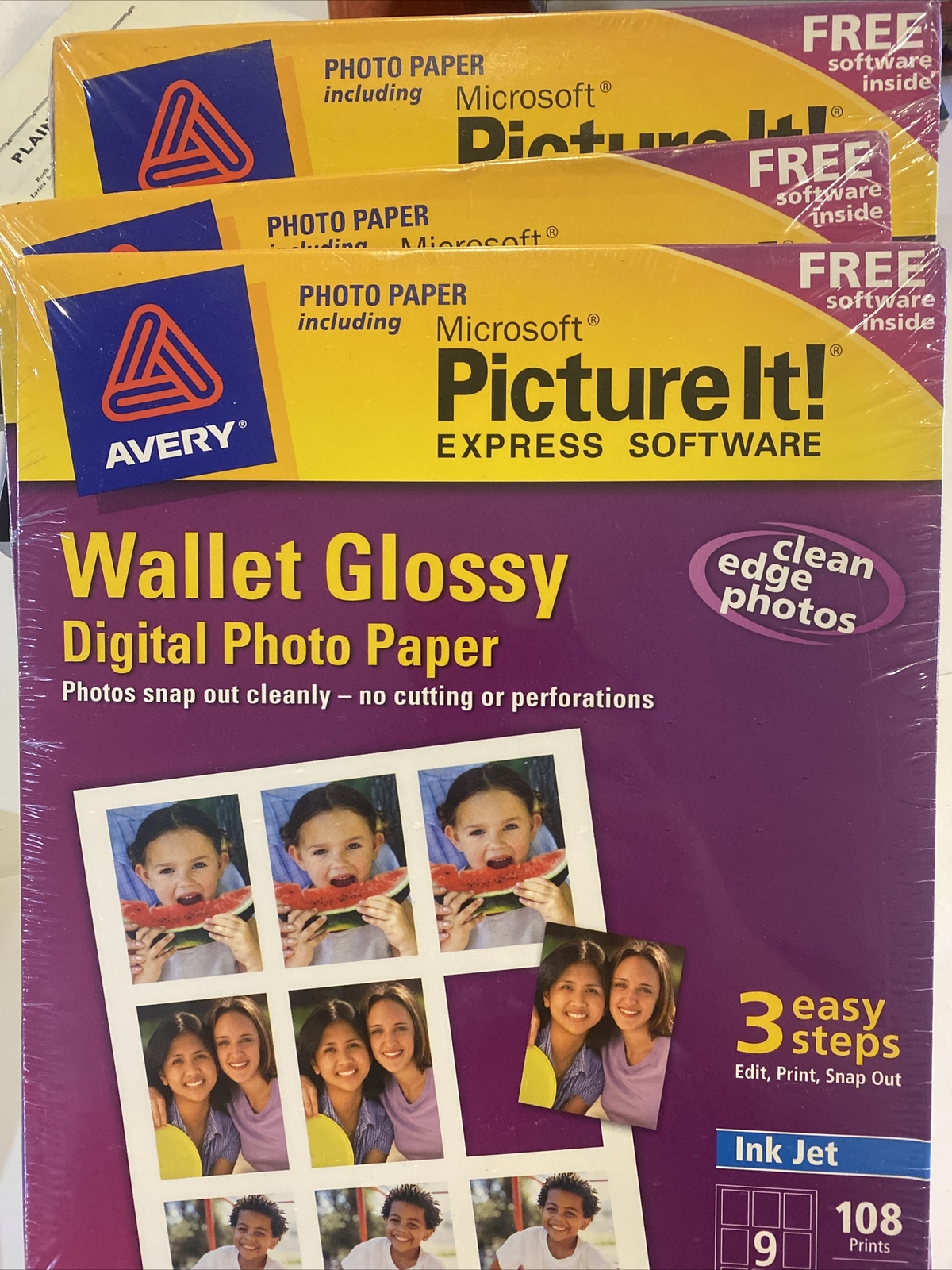 3 Avery Microsoft Picture It Wallet Glossy Express Software Photo Paper. B6