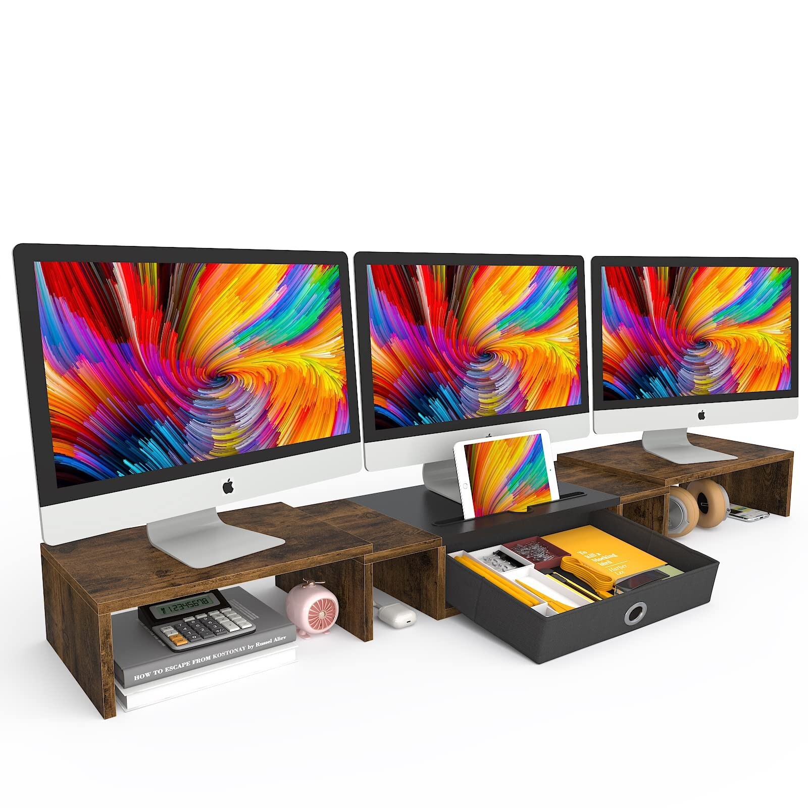 WESTREE Triple Dual Monitor Stand Riser with Drawer,Extra Large Adjustable fo...