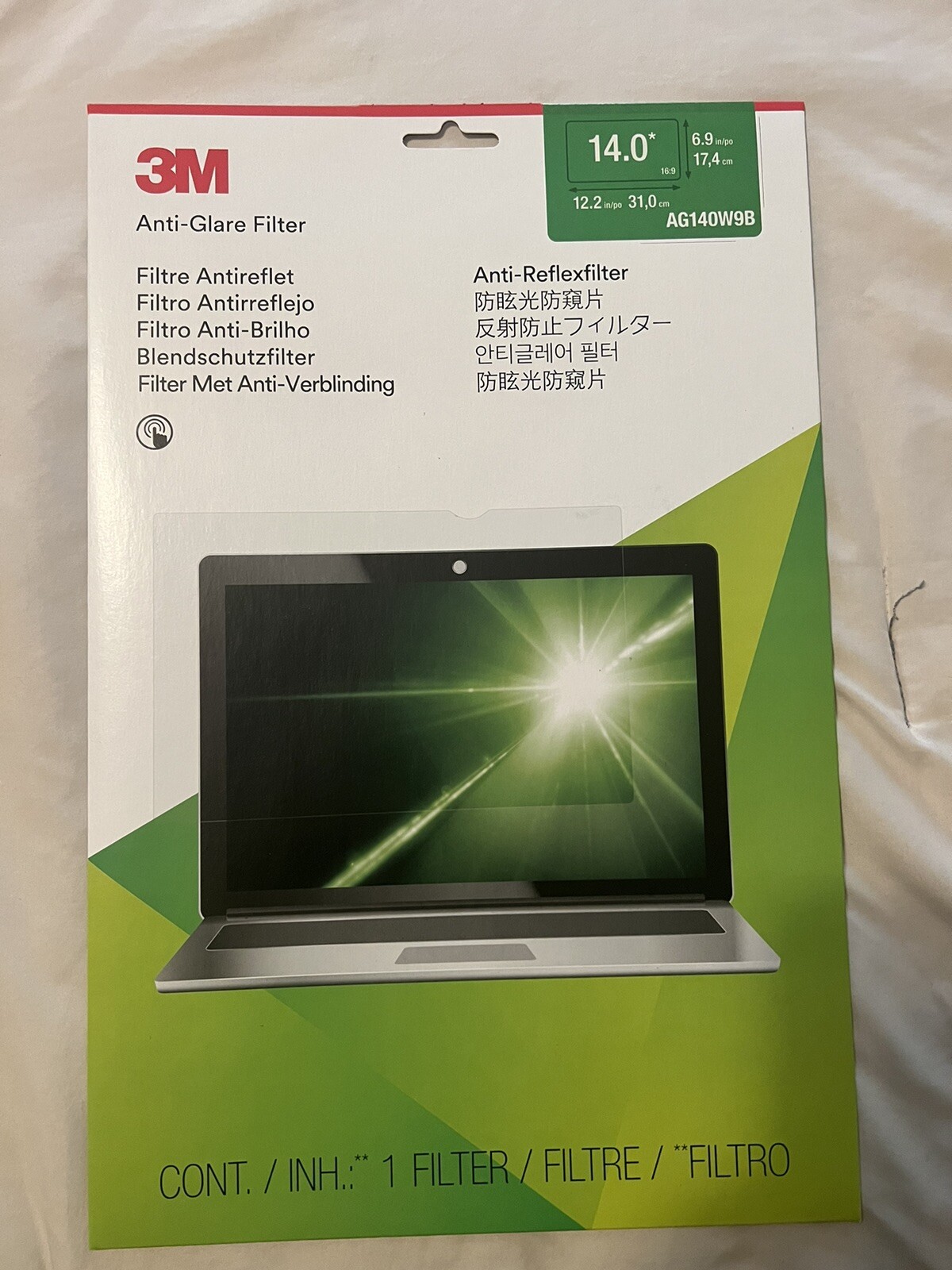3M Anti Glare Filter for Widescreen Notebooks, 14 Inch, (AG140W9B) NEW