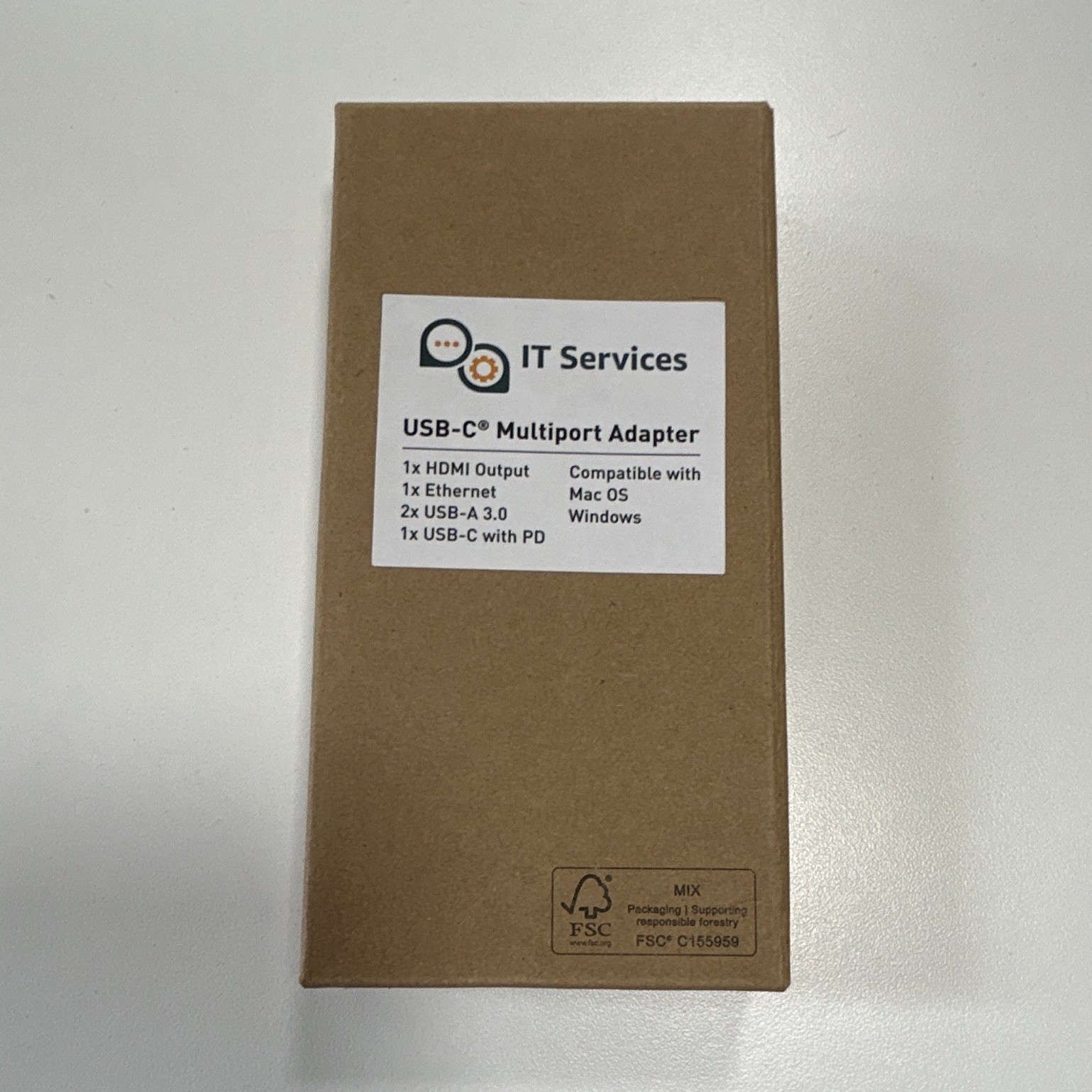 IT Services USB-C Multiport Adapter HDMI RJ-45 2x USB 3.0 USB-C PD Brown