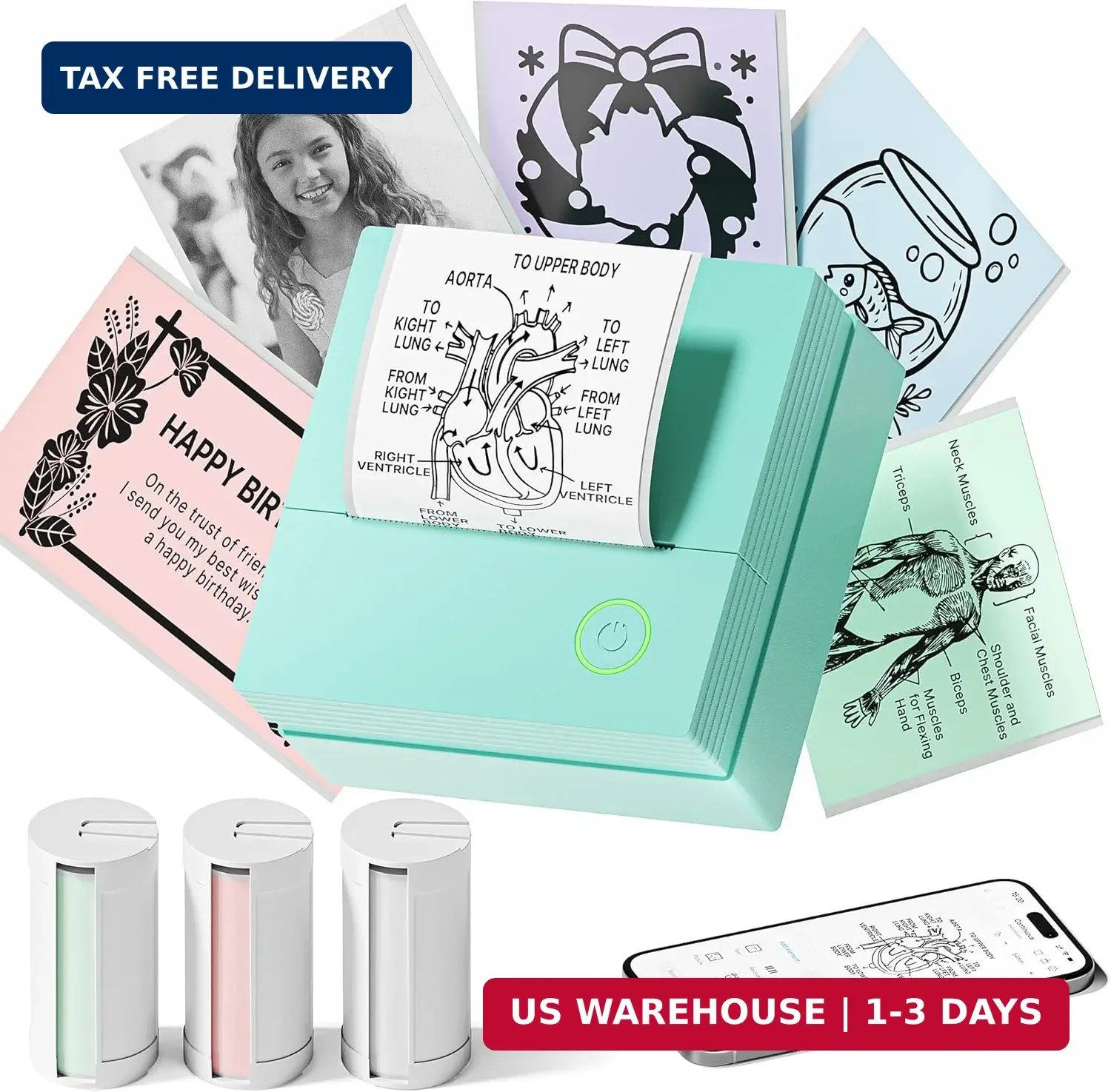 Sticker Printer, PM290 Mini Printer, Bluetooth Sticker Maker Machine with 3 Roll