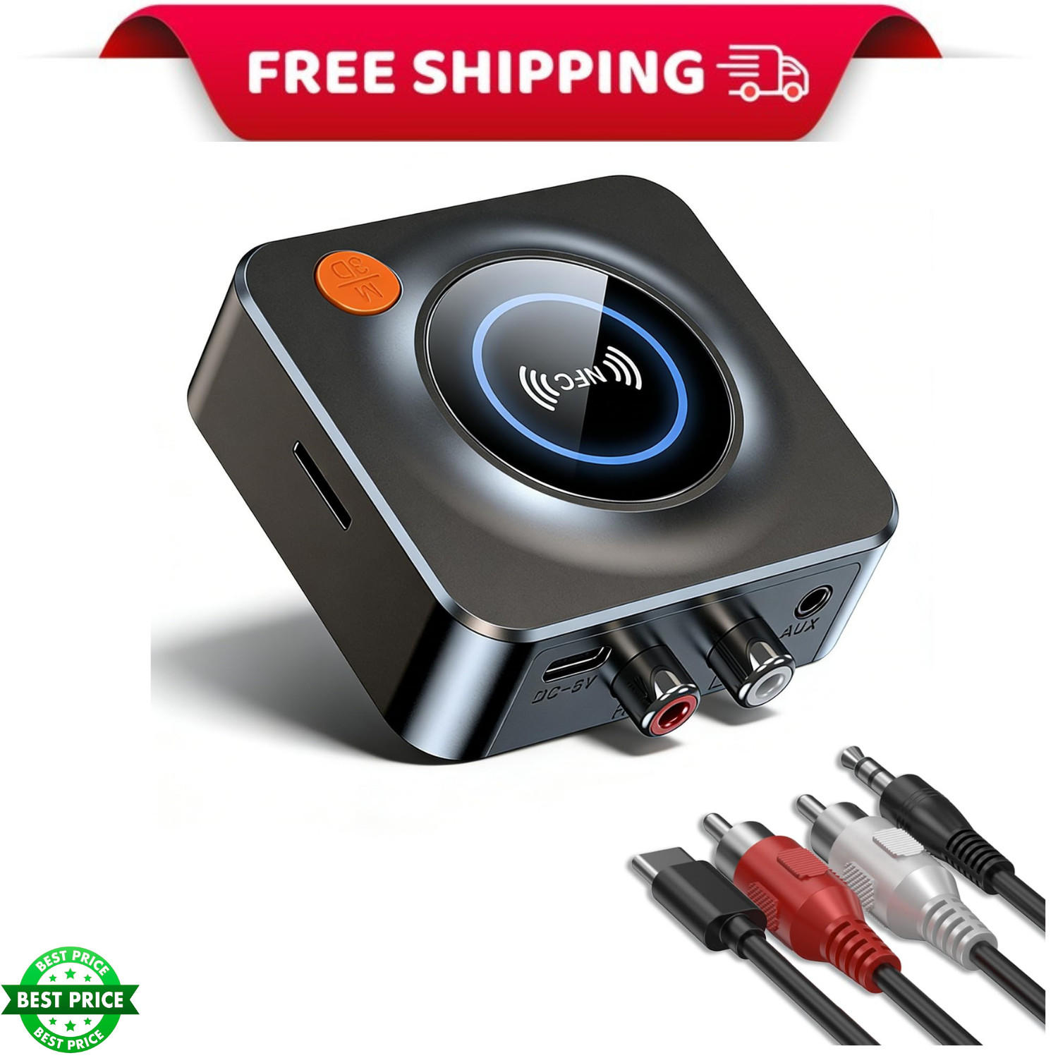 Bluetooth Receiver for Home Stereo, AUX RCA to Bluetooth Adapter | NFC
