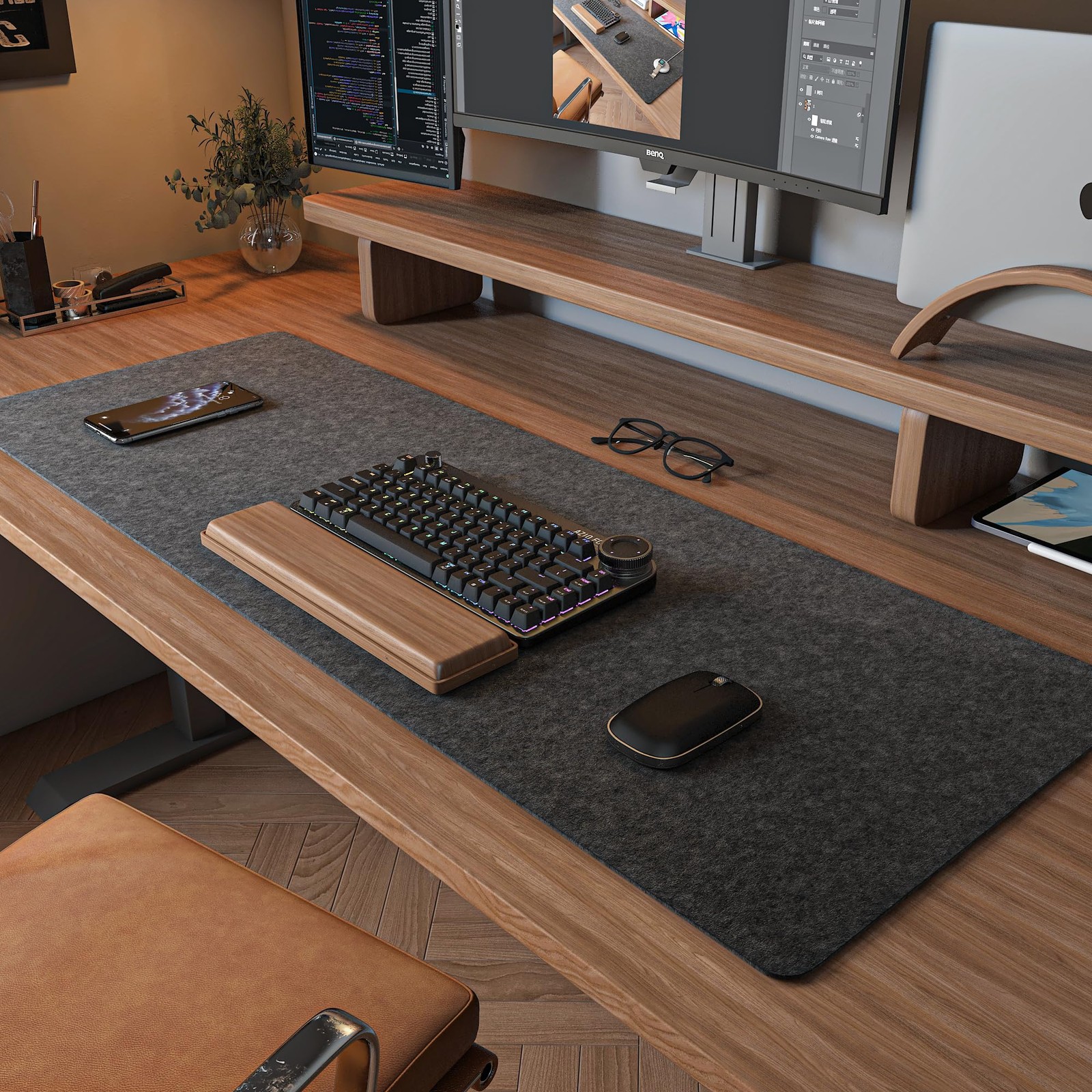 Wide Felt Desk Mat, 36x12 Inches PC Keyboard  Pad, Workspace, Gray