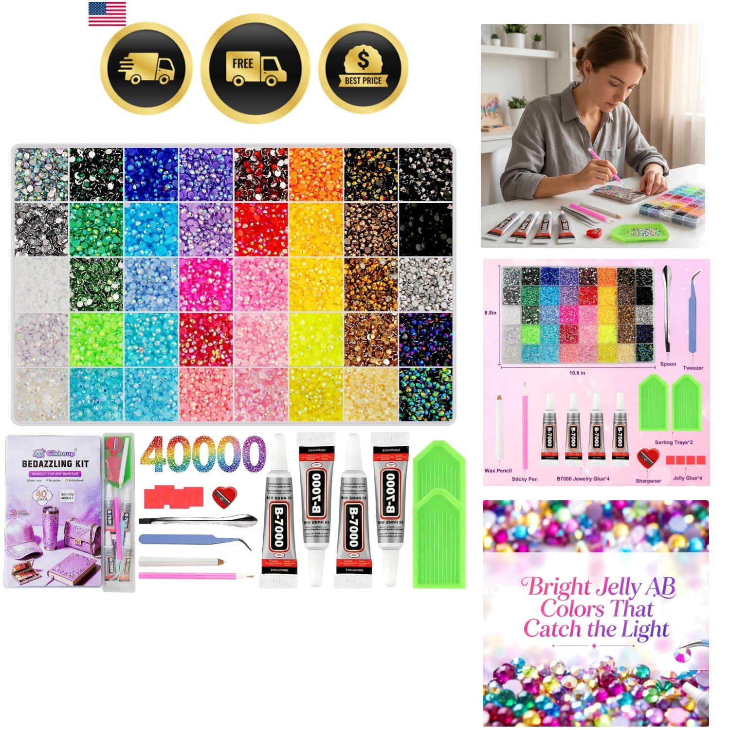 40000 Pcs 40 Colors Bedazzling Kit with Rhinestones,3mm Jelly AB Resin Flatba...