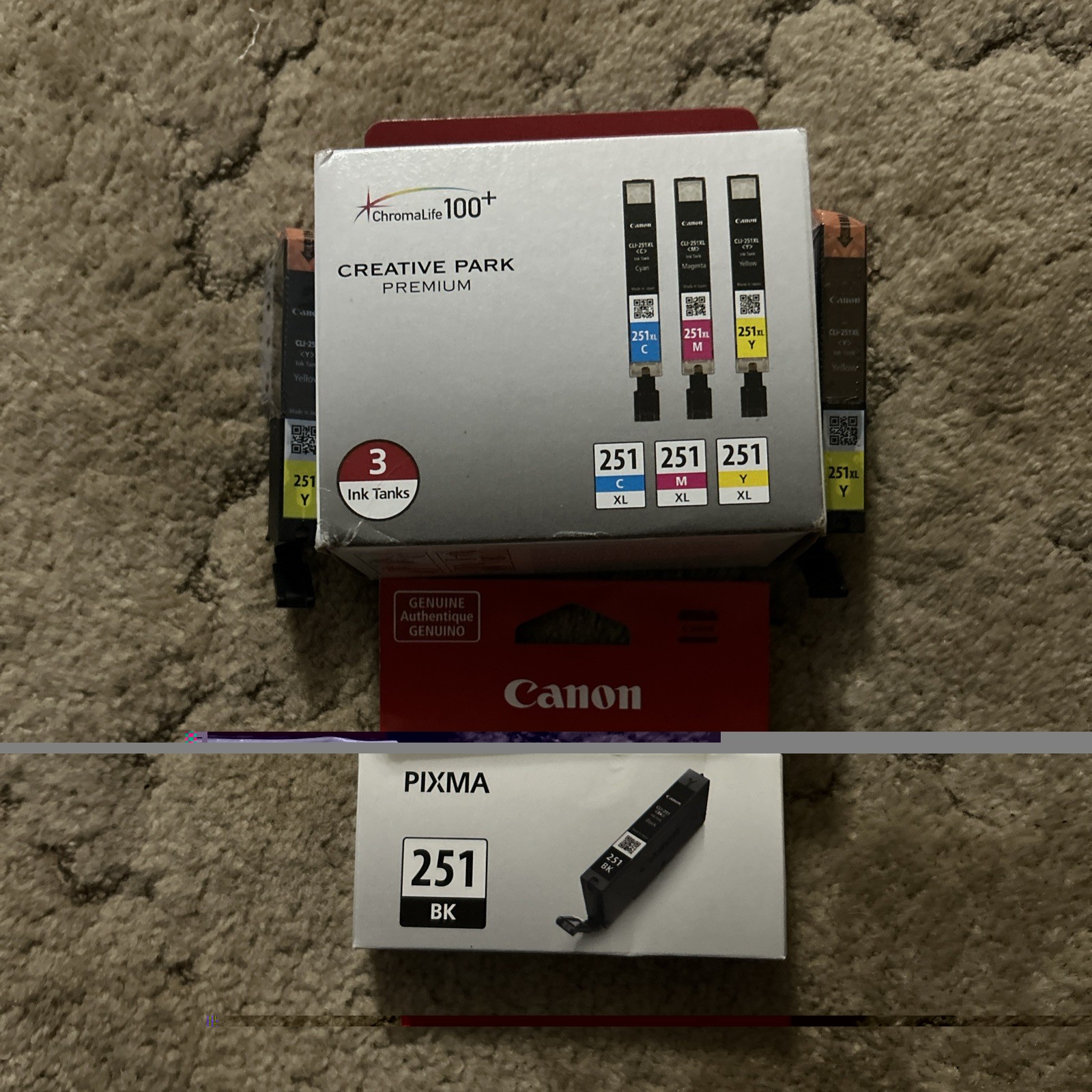 Canon CLI-251XL 3-Cartridge Color Ink Creative Park Premium & 2 251 Y & 251 BK