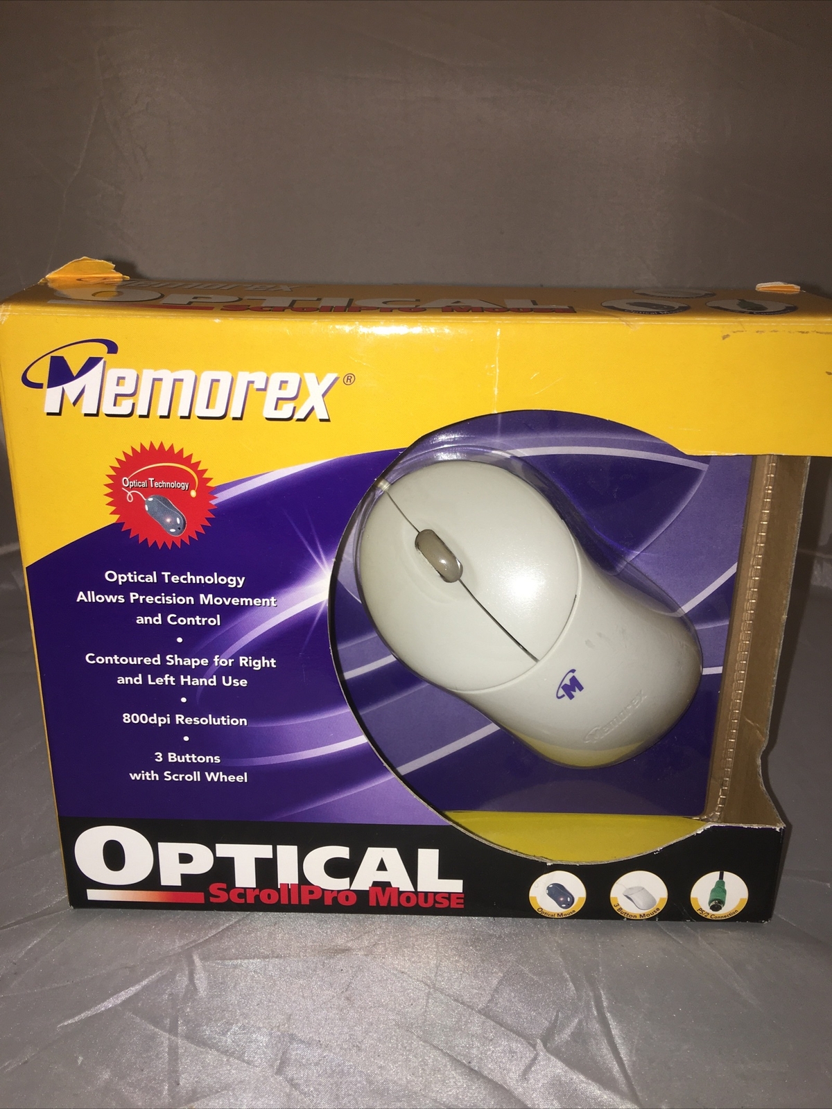 2002 Memorex PS/2 3 Button  opticalMouse 800 dpi   NEW IN OPEN BOX.#3202-2376 B4