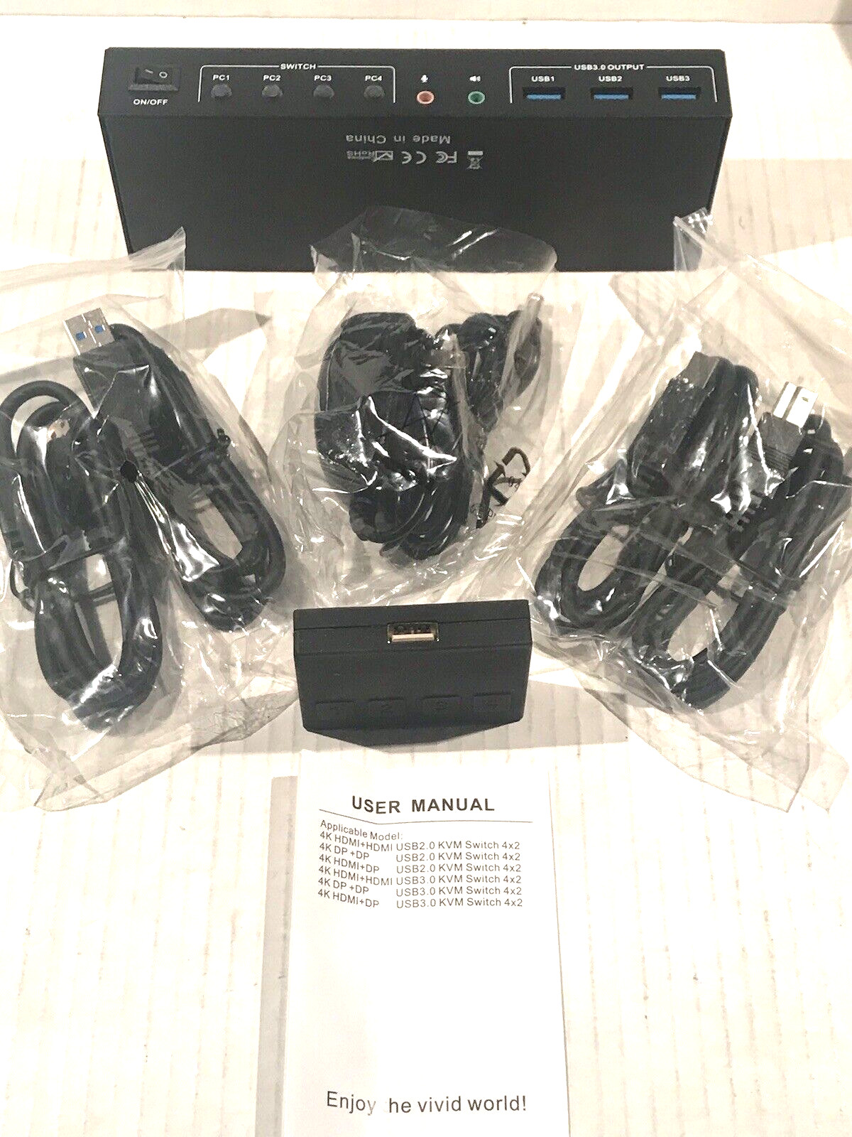 HDMI+DP USB 3.0 KVM Switch 4X2 Dual Monitors 4 Computers 4K@60Hz NOB