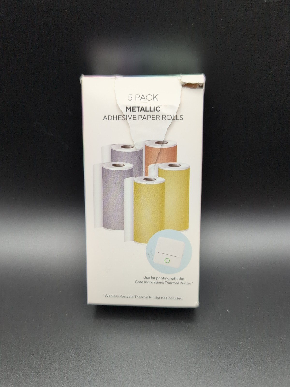 Core Innovations 5 Pack Metallic Adhesive Thermal Paper Rolls Gold Silver