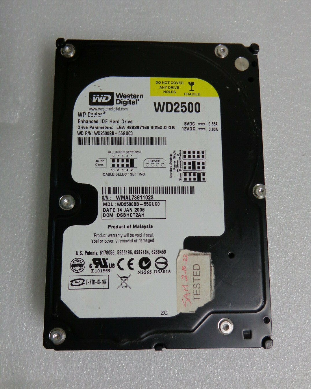 Western Digital WD2500BB-55GUC0 IDE 3.5'' Hard Drive 250 GB Used Tested
