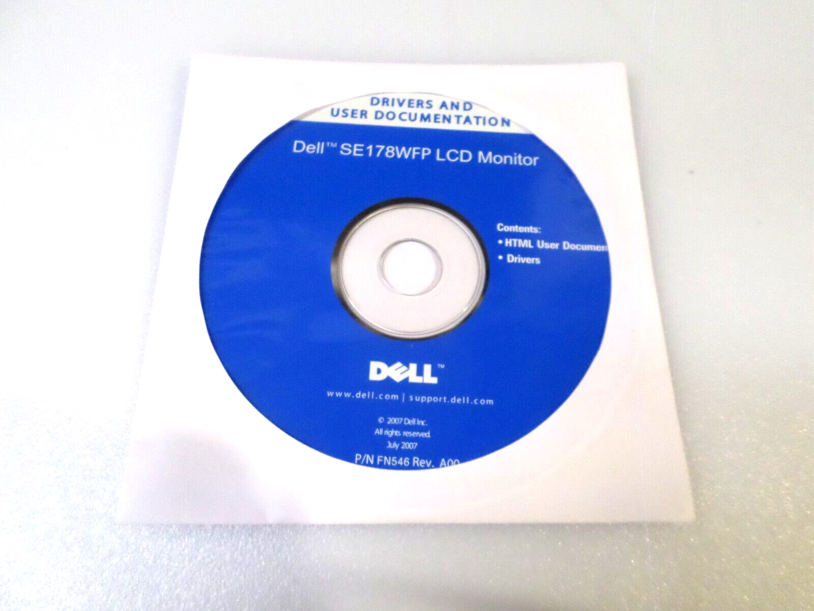 DELL SE178WFP LCD MONITOR - (JULY 2007, CD) - HTML USER DOC/ DRIVERS - NEW