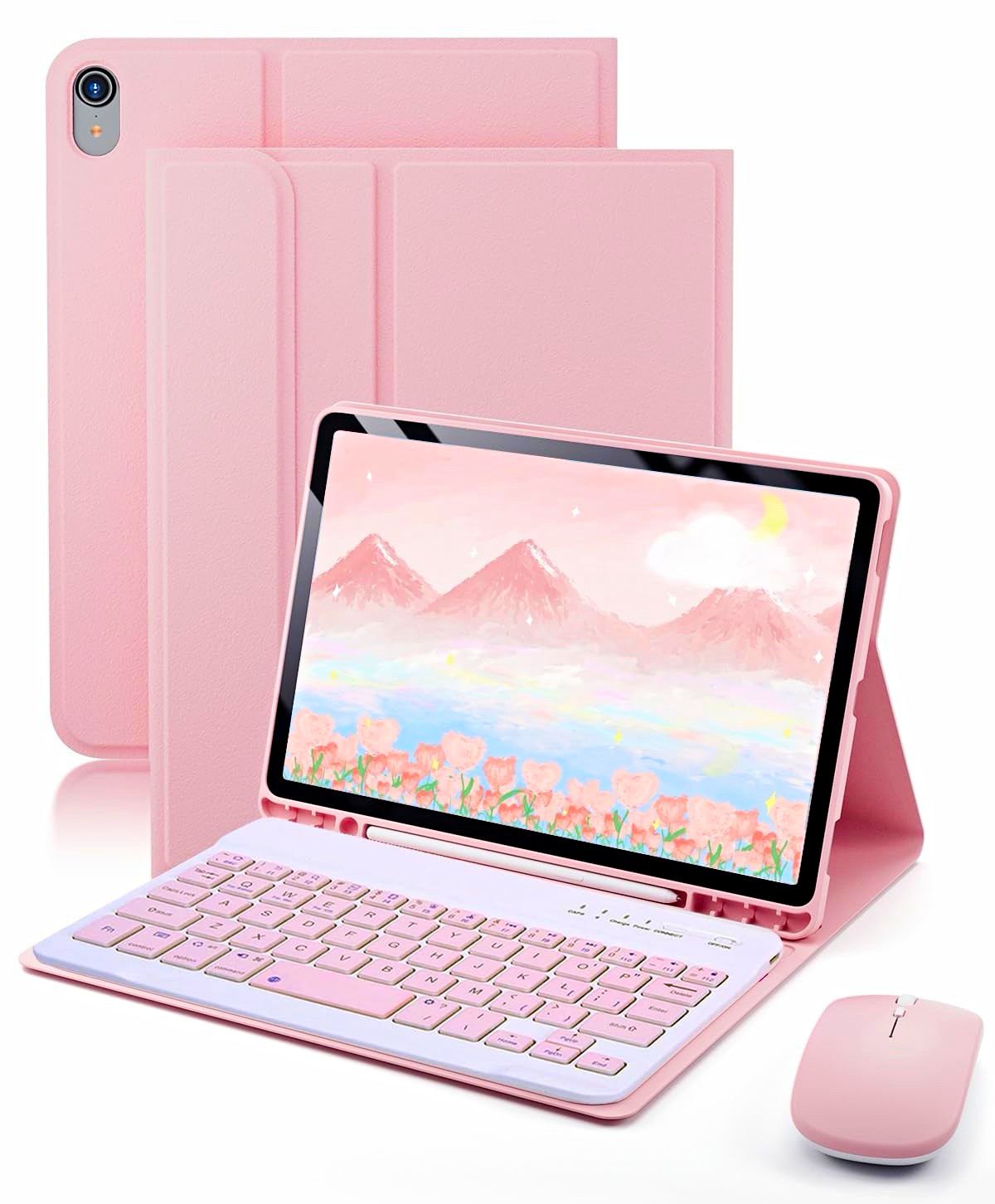 TUNKARMOR Apple iPad Pink Keyboard Folio Case Tablet Case Cover