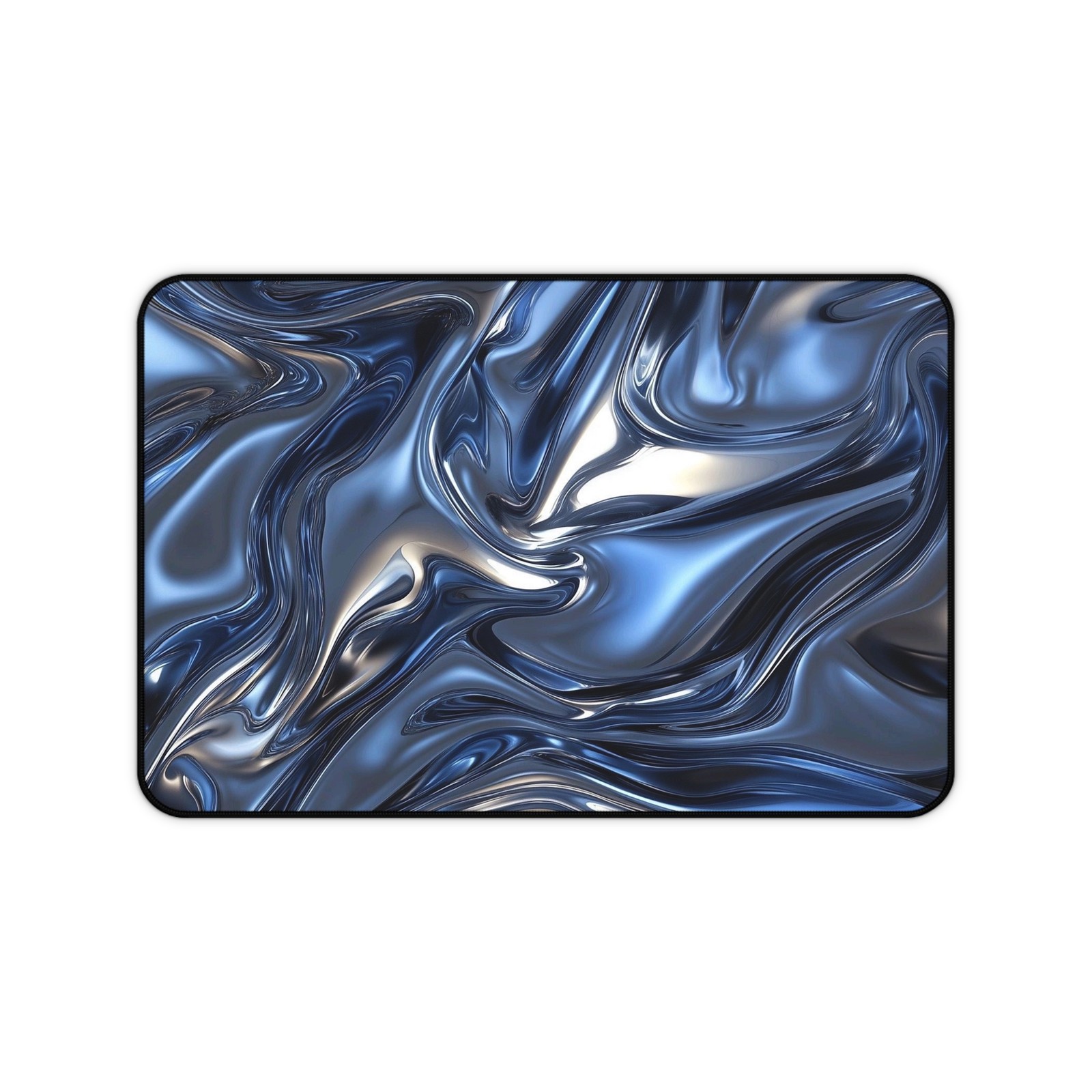 Blue Liquid Marble Desk Mat | Abstract Metallic Swirl