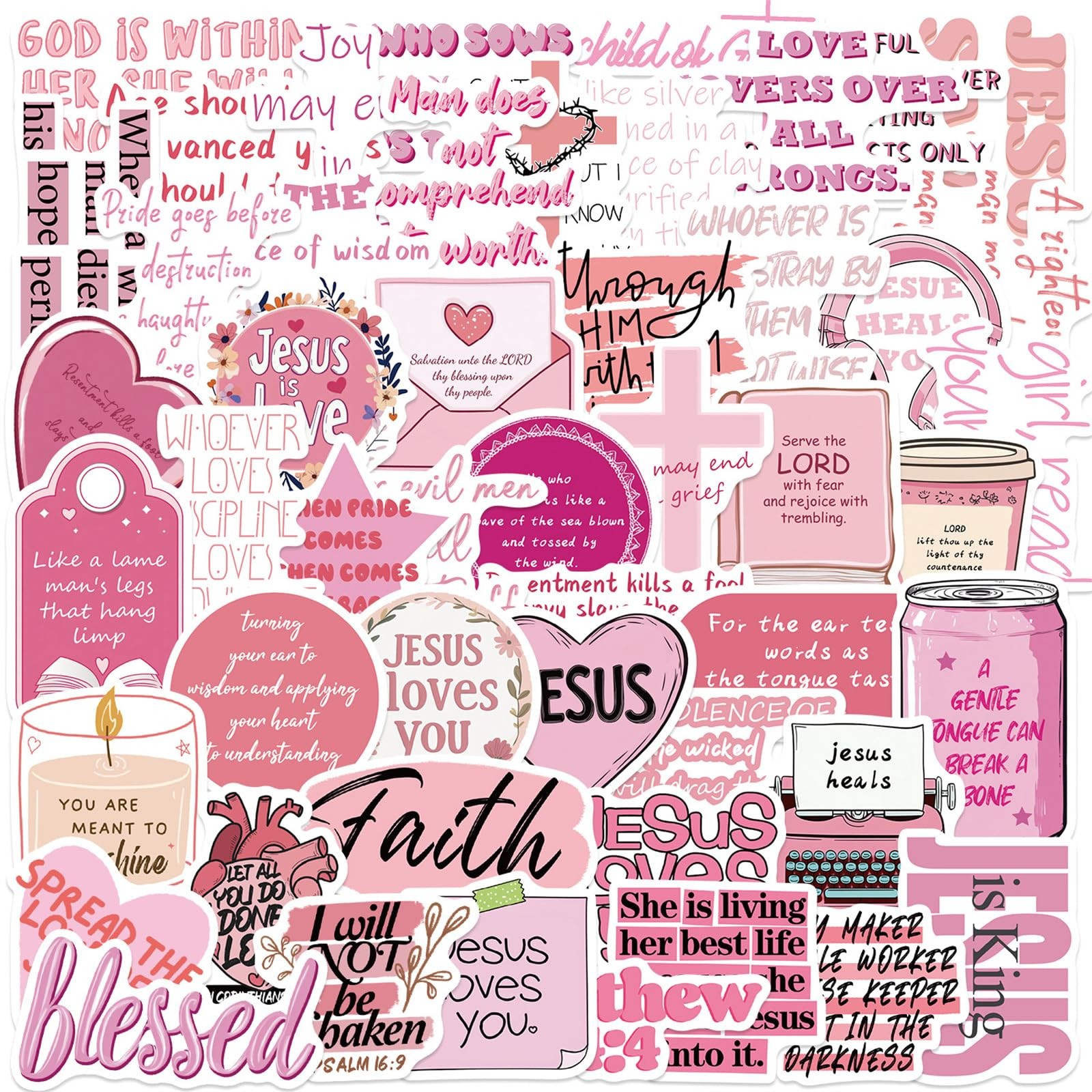 50Pcs Pink Jesus Stickers for Adults,Inspirational Bible Verse 