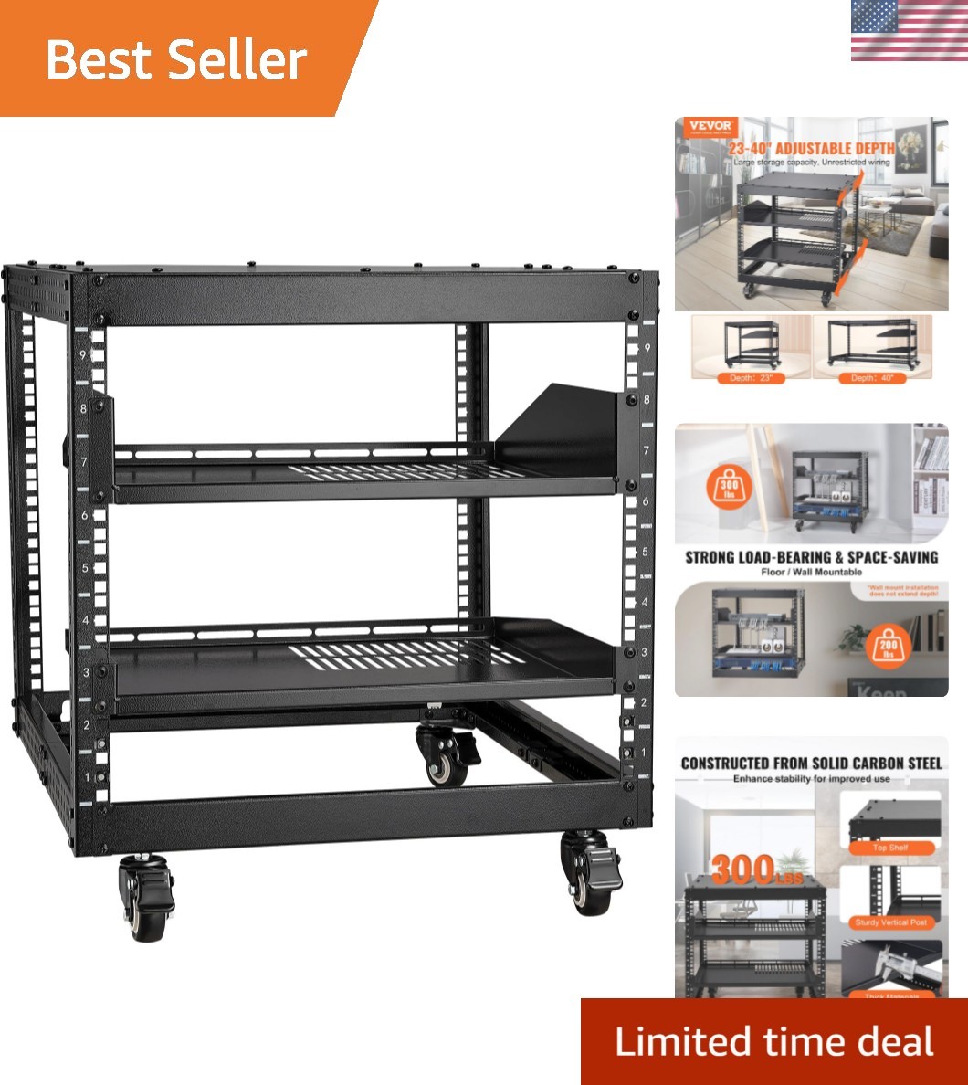 9U Open Frame Server Rack Network Rack 23-40 in Adjustable Depth