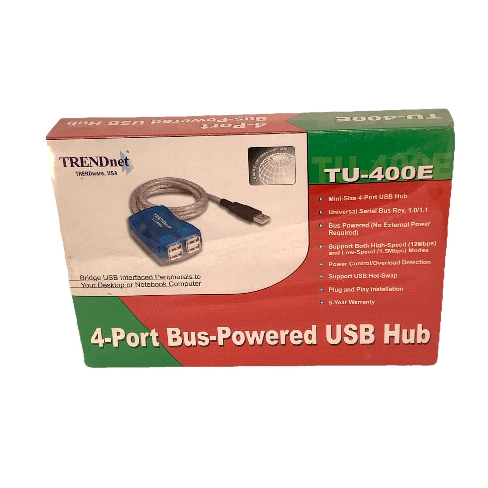 Trendnet 4 Port Bus-Powered USB Hub Braided Cable Type TU-400E NIB