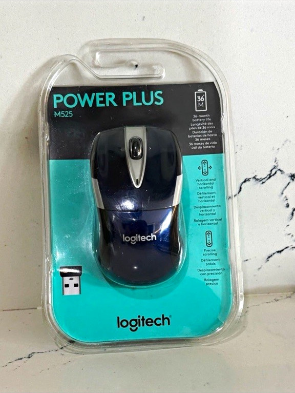 Logitech M525 Power Plus Wireless USB Optical Mouse 5-Button 1000 DPI Black