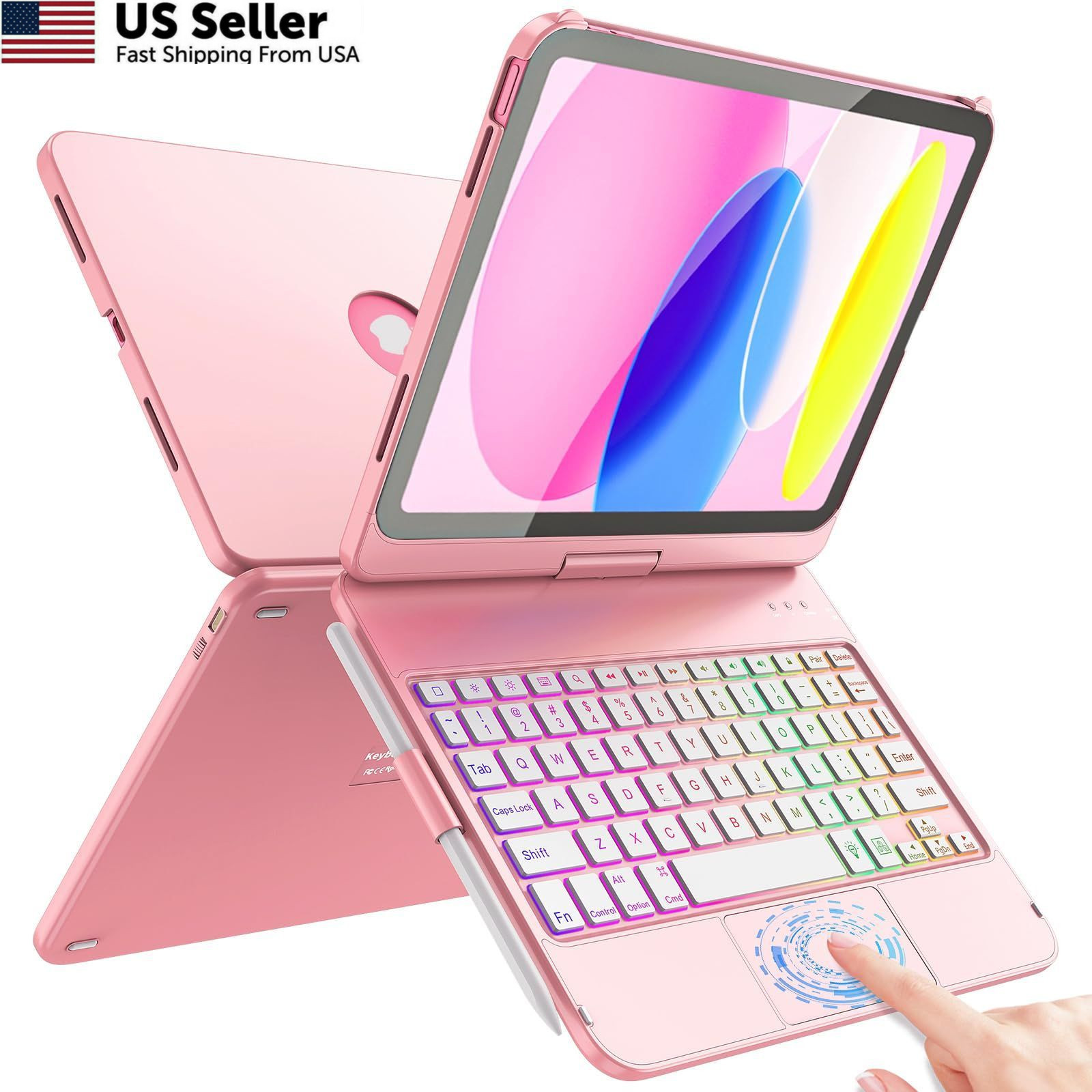 FUWANG Touch Keyboard Case for iPad (A16) 11th Generation 11 inch Pink 