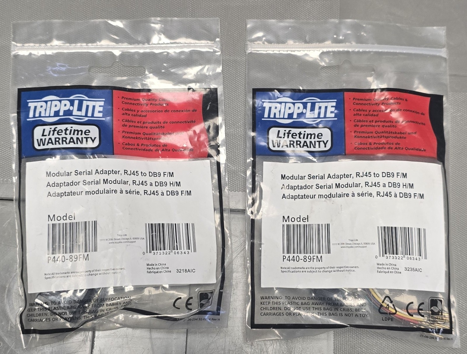 Tripp Lite P440-89FM RJ45 to DB9 Serial Adapter Lot of 2 New