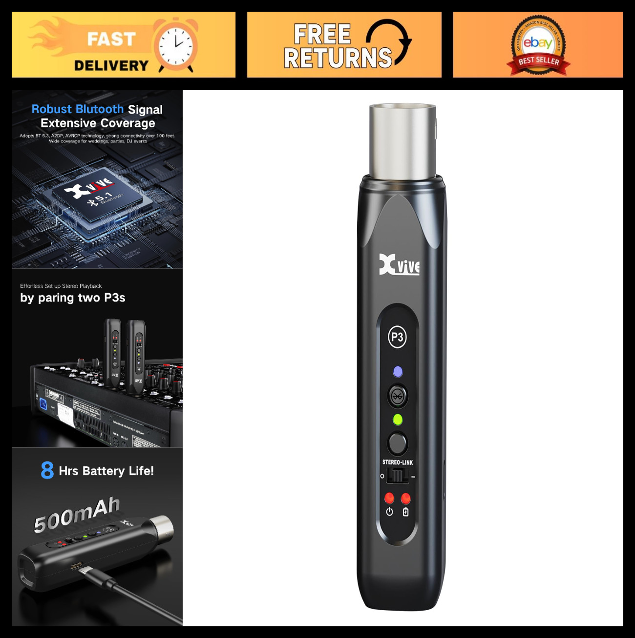 High-Fidelity Bluetooth XLR Receiver Adapter for Speakers, PA Systems & DJ Gear
