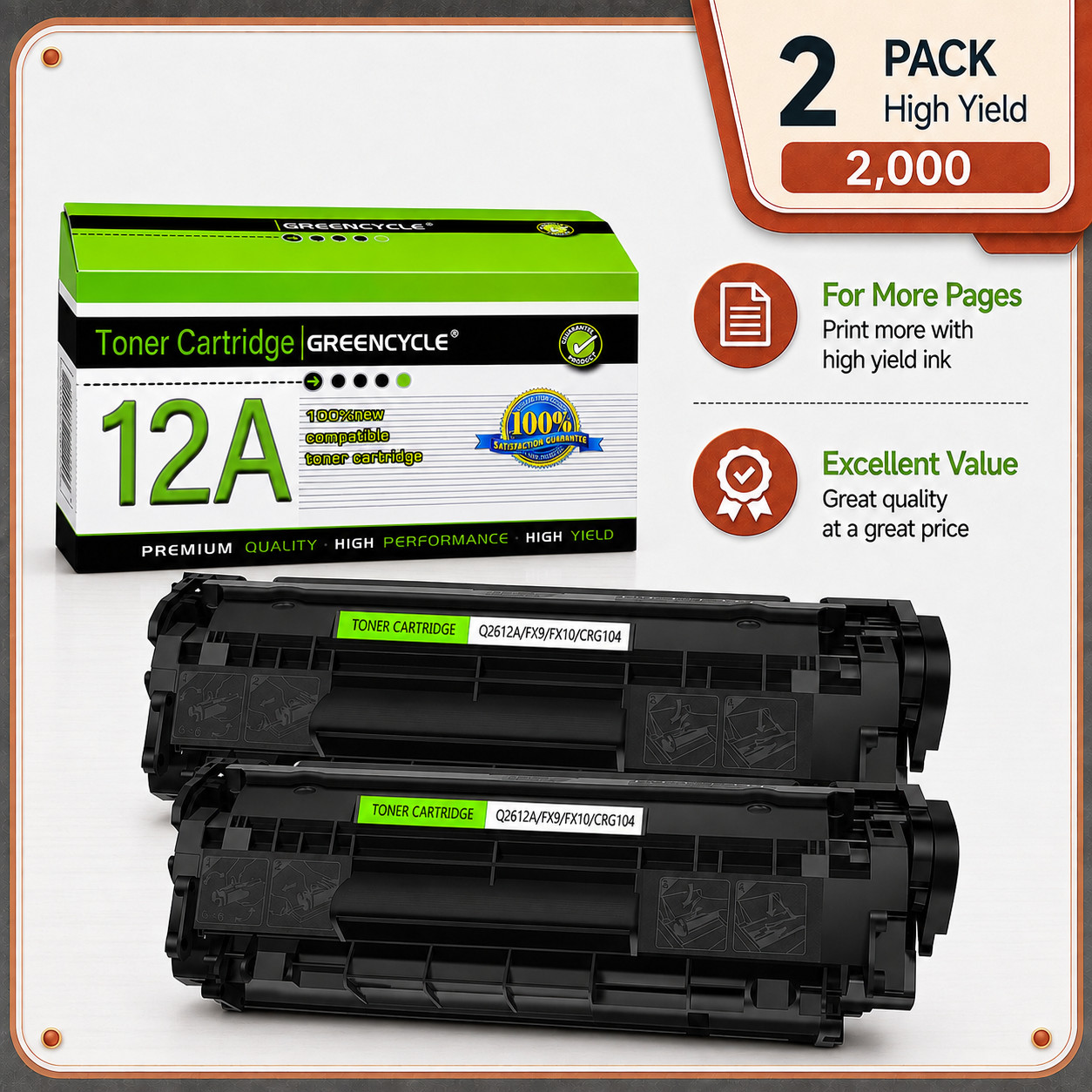 GREENCYCLE 2PK Q2612A Toner Cartridge Compatible with HP LaserJet 1022nw M1319f