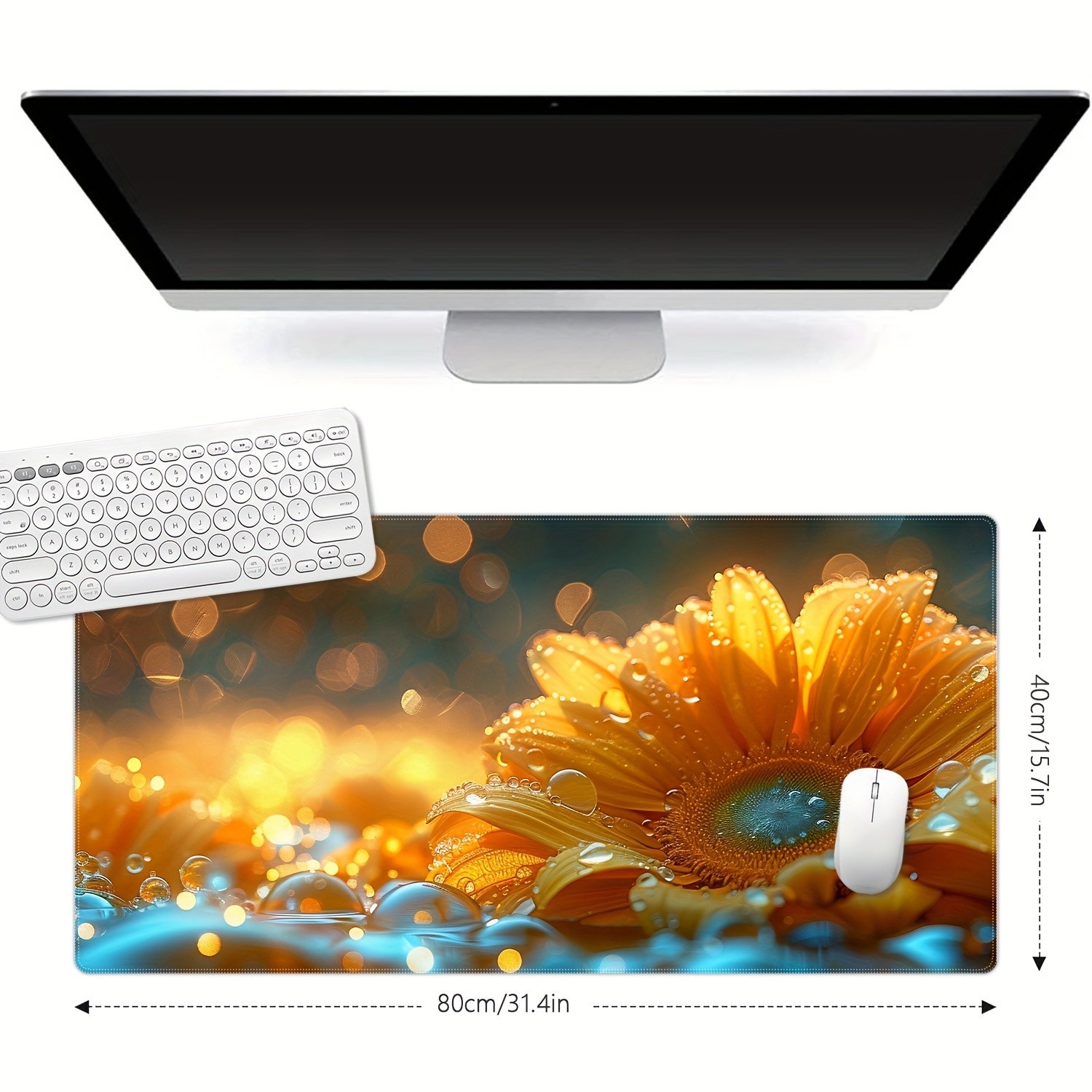 Extended Rubber Gaming Mouse Pad with Floral Design - 1pc, Large Non-Slip Base