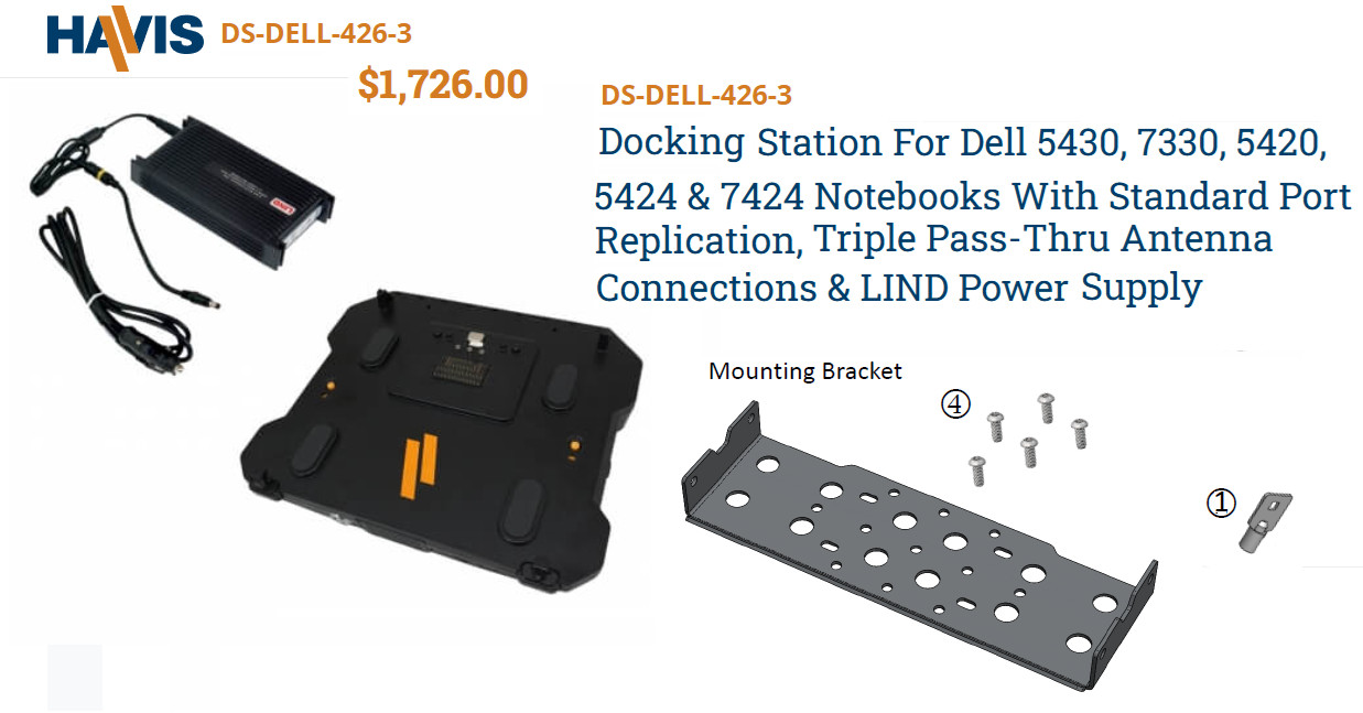 New Havis DS-DELL-426-3 Docking Station Dell LAT RUGGED 5430 7330 5420 5424 7424