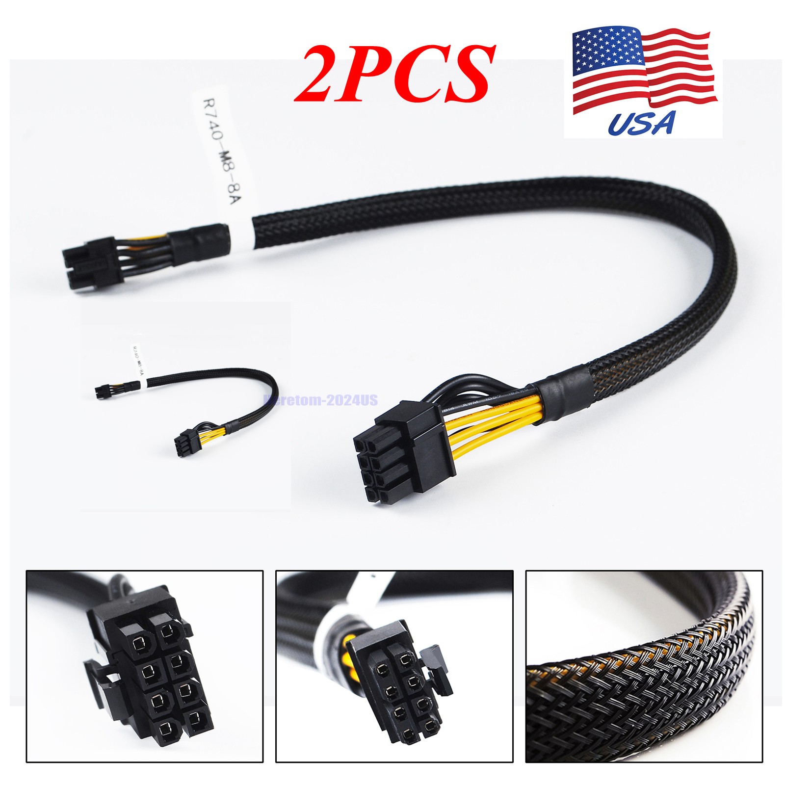 10pin to 6+8pin GPU Power Adapter Cable for HP DL380 G8 G9 50CM US Seller 2Pcs