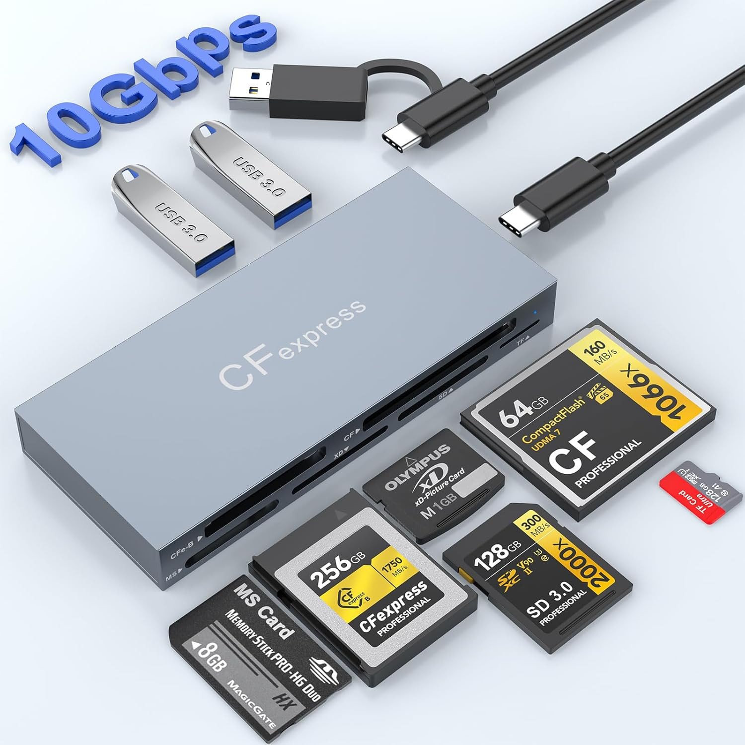 8 in 1 Cfexpress Type B Card Reader, 10Gbps Multi CF Express Reader